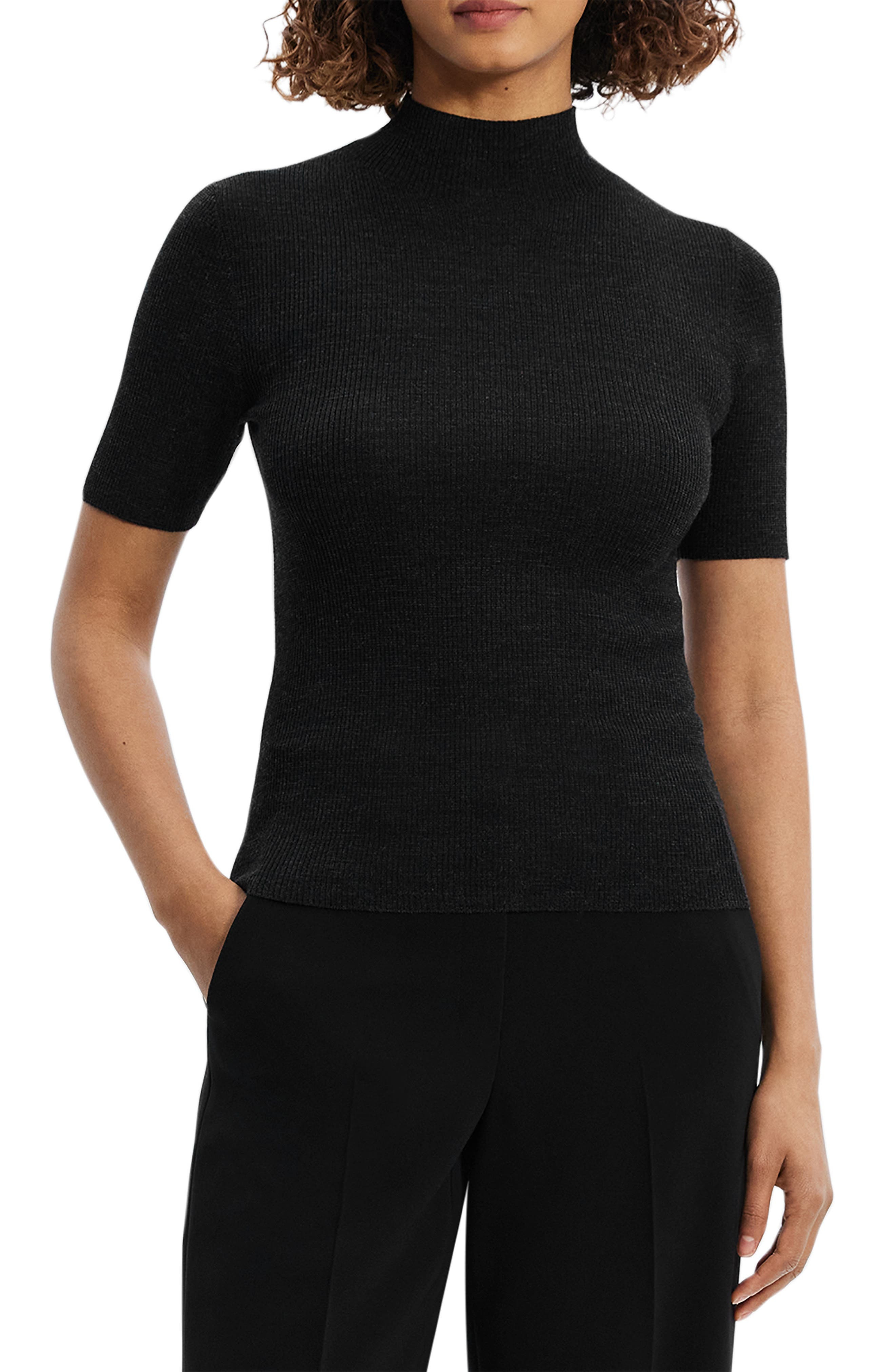 Theory Leenda Merino Wool Mock Neck Sweater in Black at Nordstrom - 1