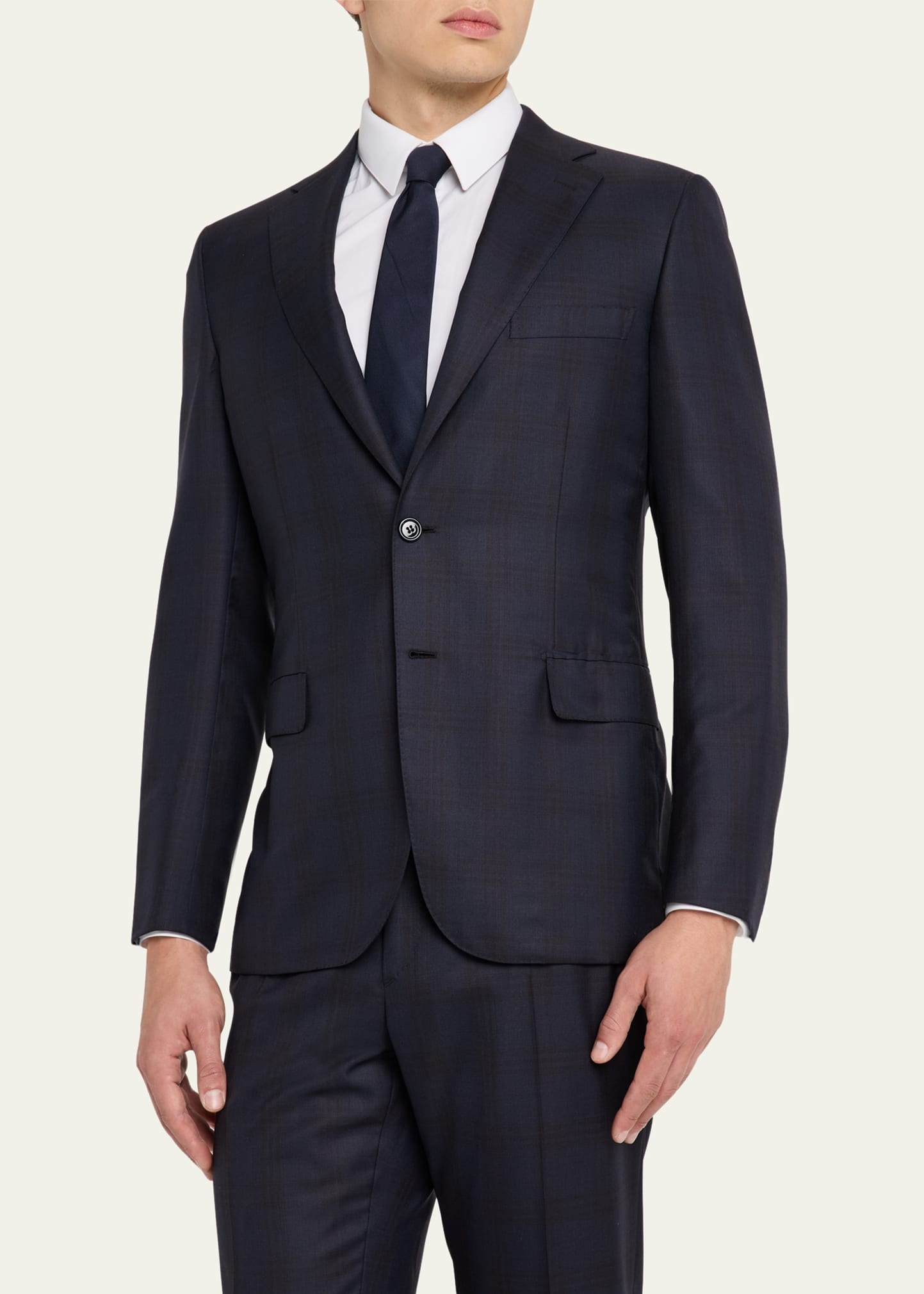 Men's Wool and Silk Tonal Plaid Two-Piece Suit - 4