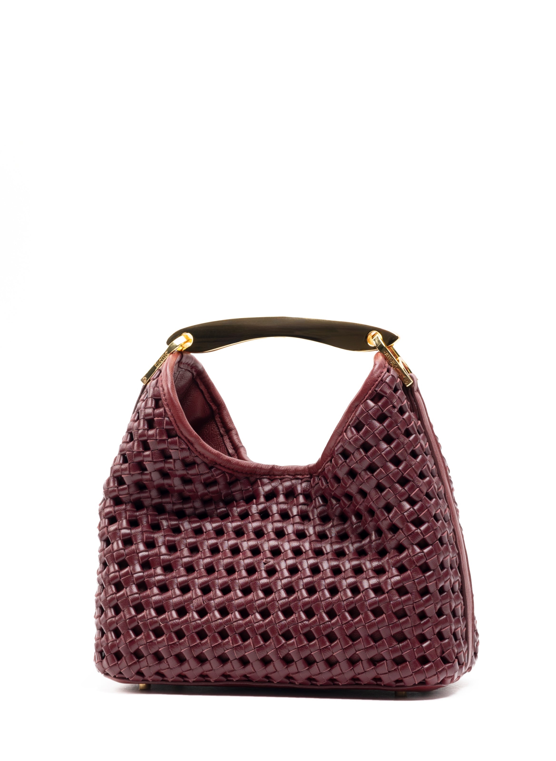 Small Boomerang Woven Leather Burgundy - 2