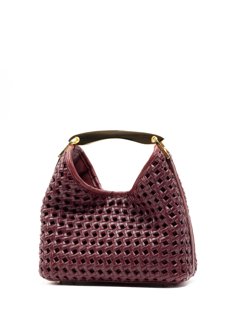 Elleme Small Boomerang Woven Leather Burgundy outlook