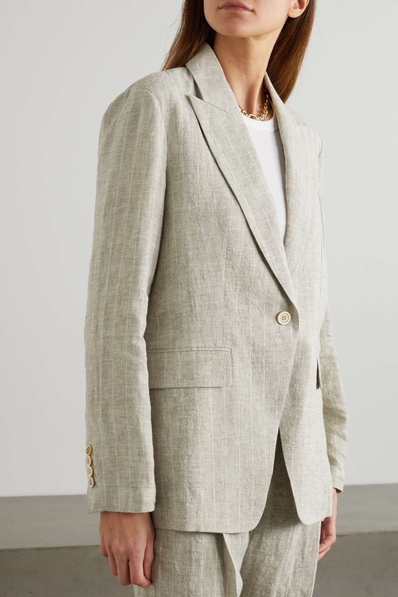 Metallic pinstriped linen blazer - 3