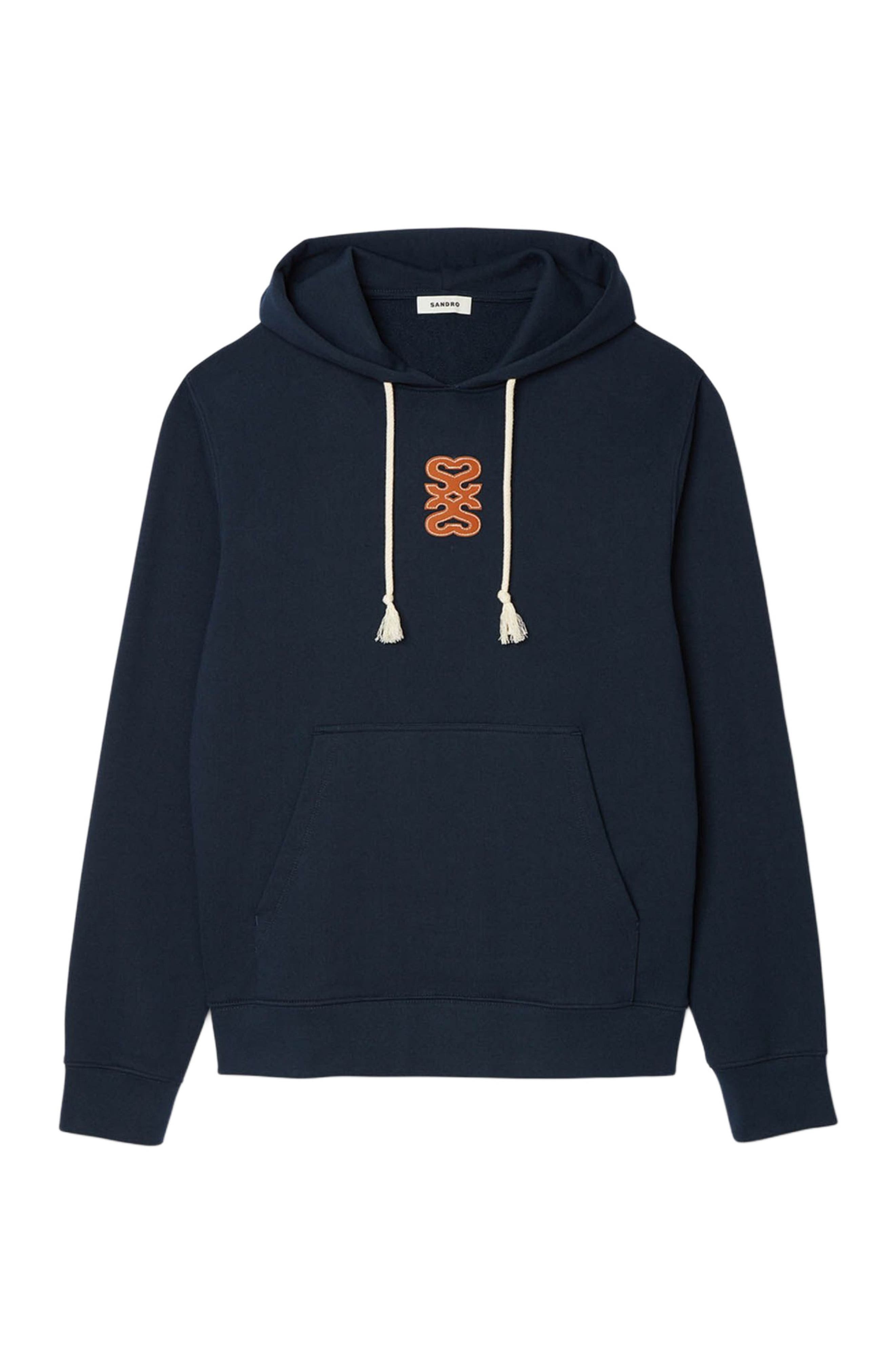 SANDRO Leather patch sweatshirt in Navy Blue at Nordstrom - 5