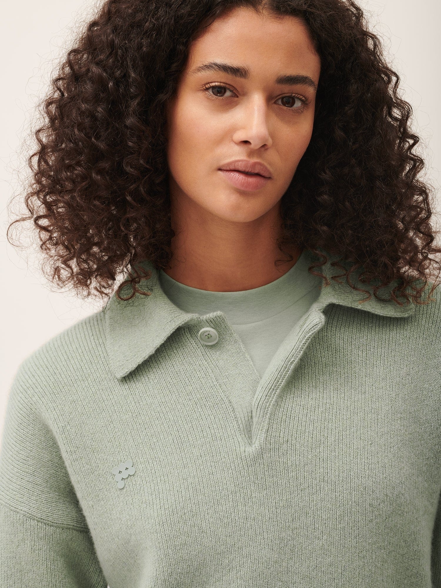 Womens DNA Recycled Cashmere Polo Sweater - Moss Green - 3