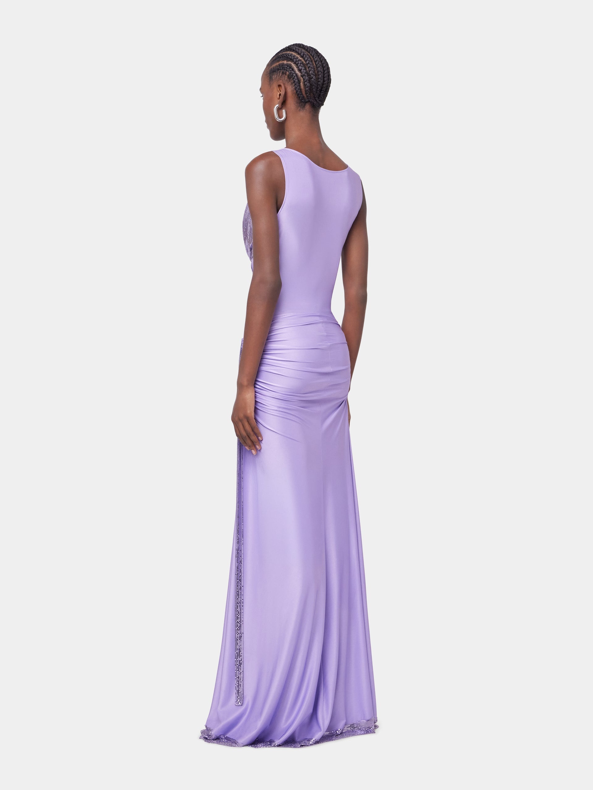 LAVENDER LONG DRESS IN MESH AND JERSEY - 3
