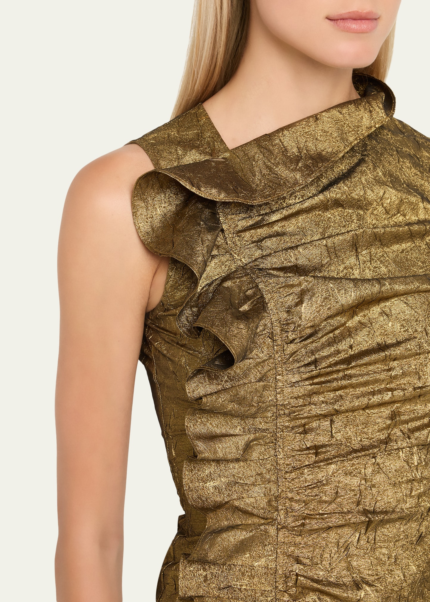 Demetria Metallic Sleeveless Ruched Midi Dress - 5