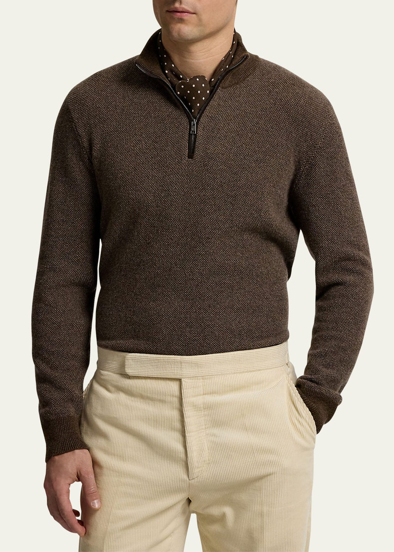 Ralph Lauren Men's Birdseye Cashmere Half-Zip Mock Neck Sweater outlook