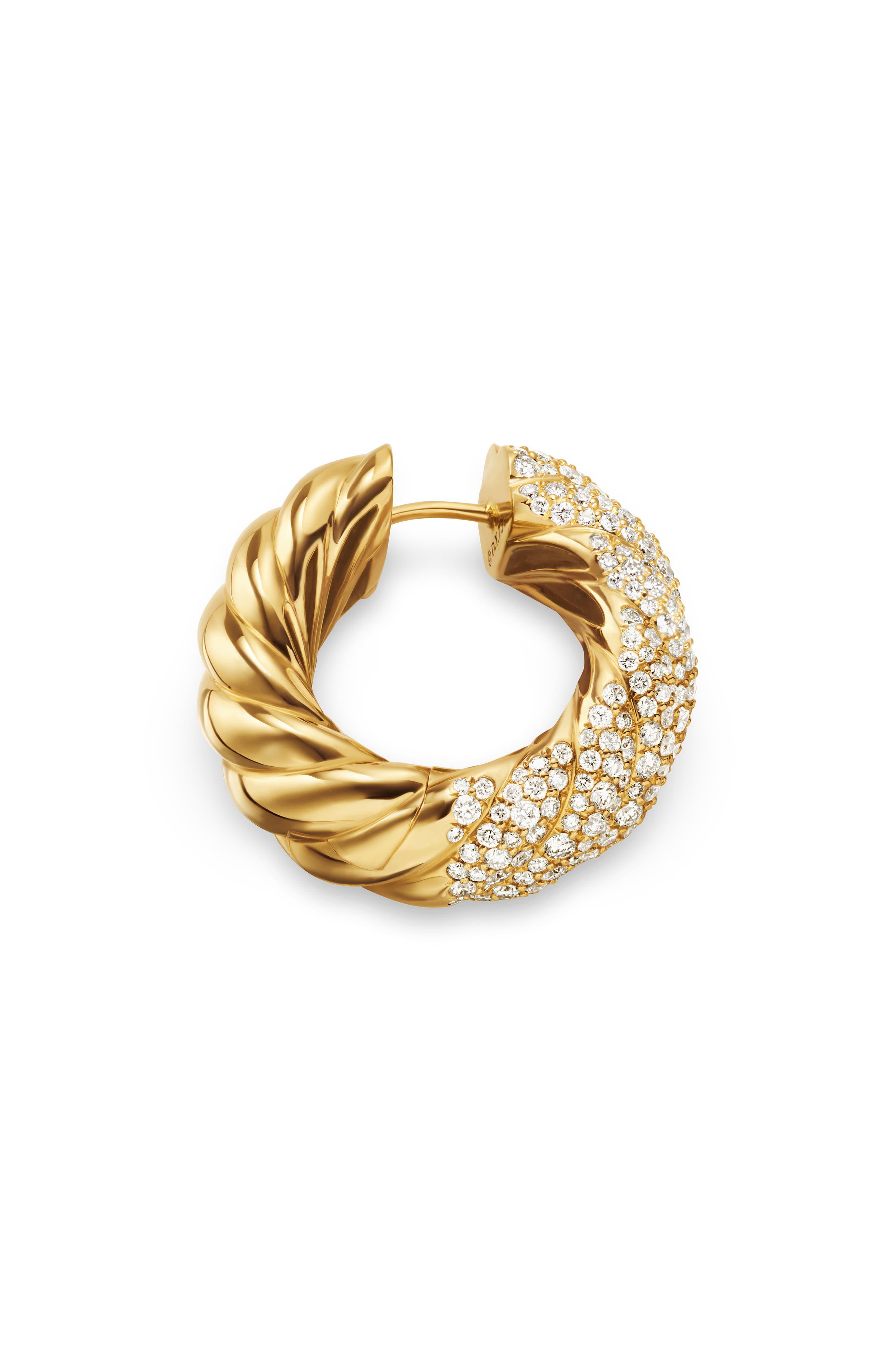 David Yurman Sculpted Cable Hoop Earrings in 18K Yellow Gold with Diamonds, 25mm in 18K Gold at Nord - 2