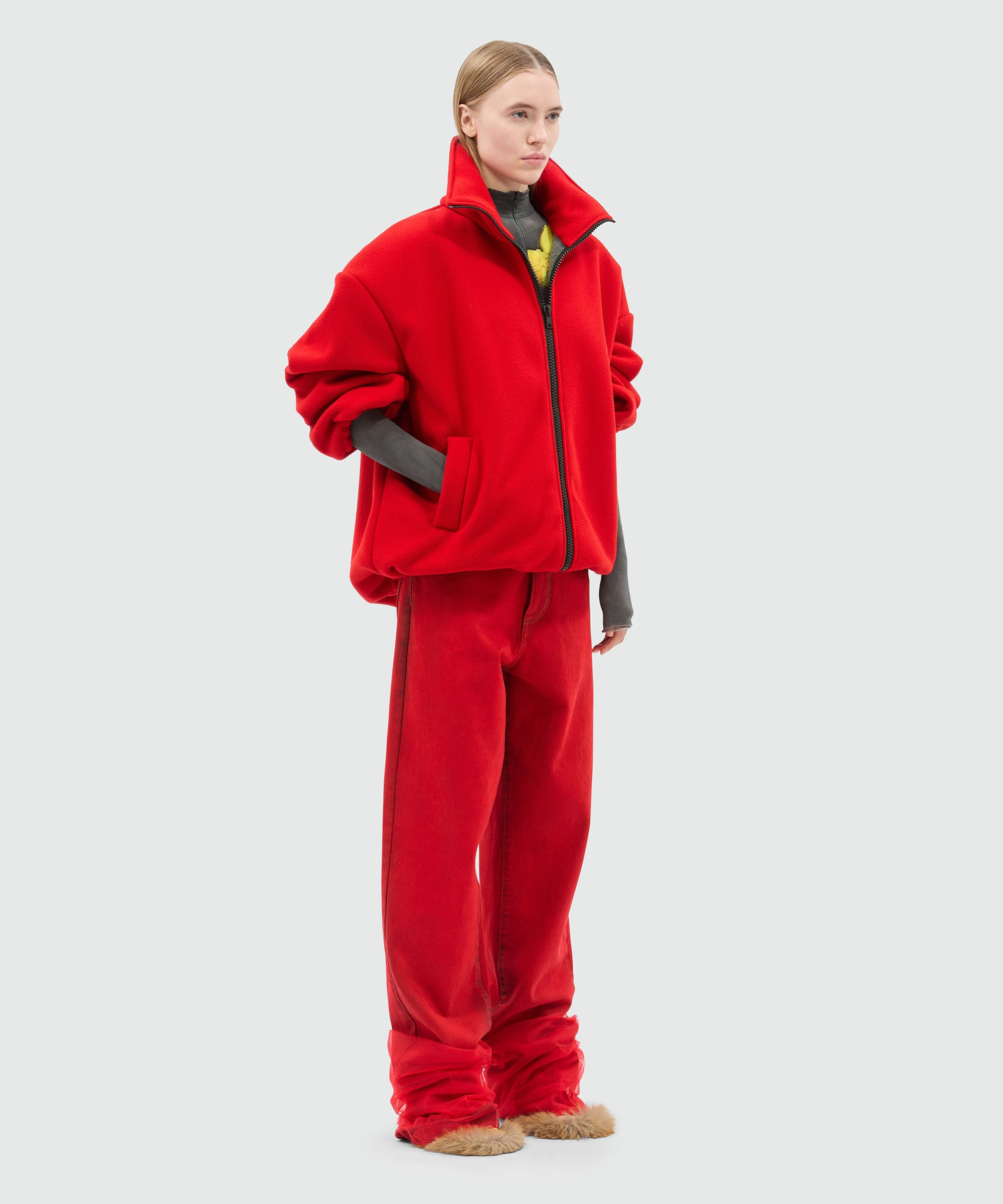 Maxi red fleece sweatshirt with zip - 3