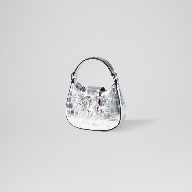 self-portrait Silver Croc Crescent Bow Micro Bag outlook