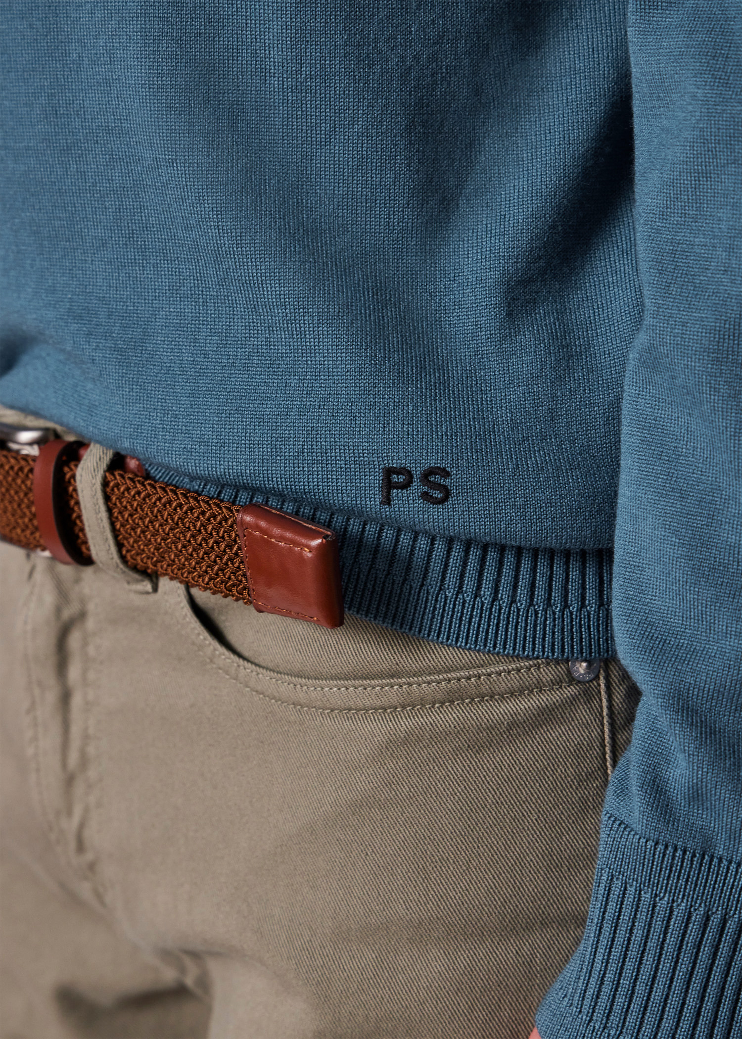 Petrol Blue Merino Wool Half Zip Sweater - 5