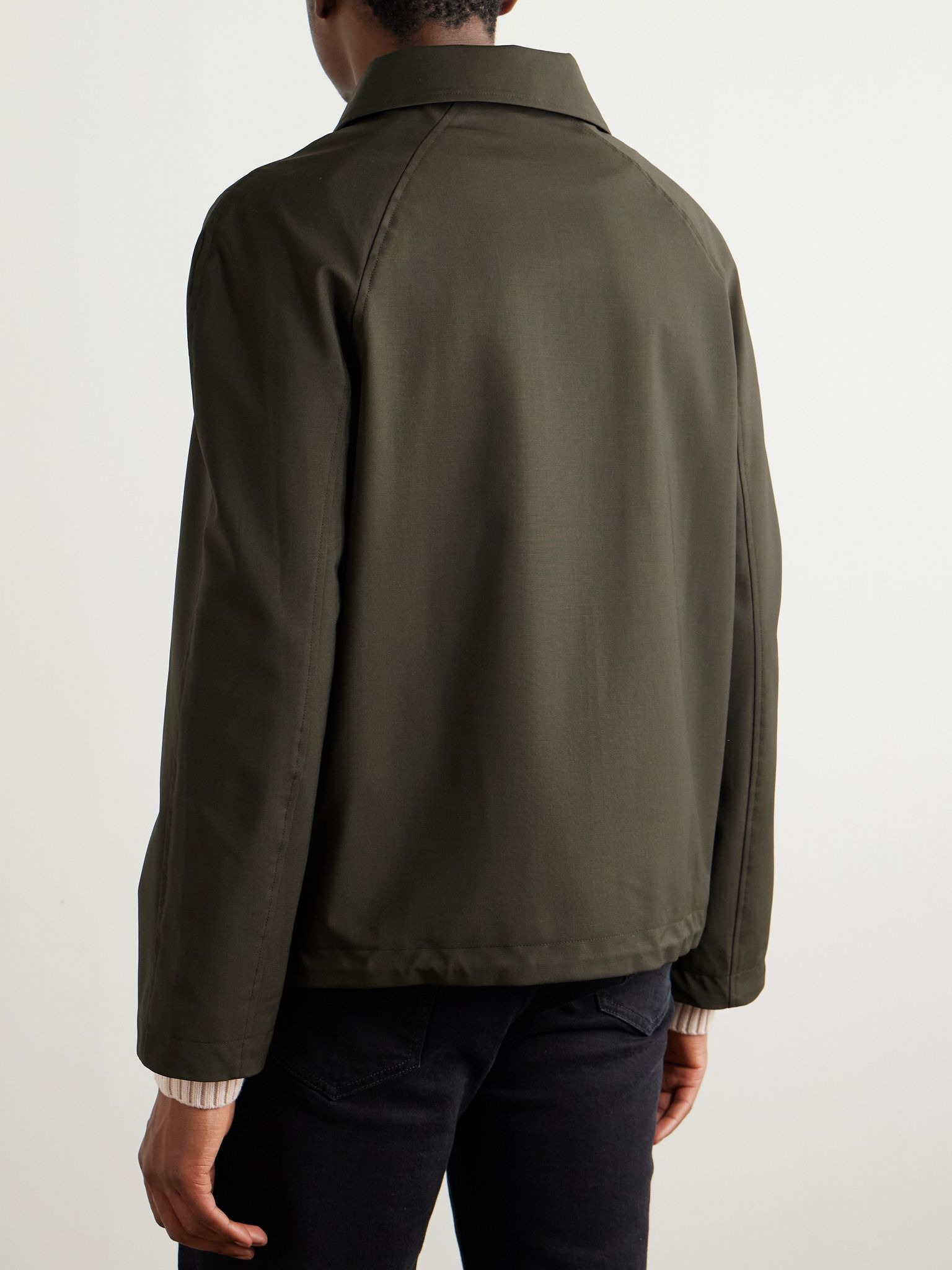 Leather-Trimmed Woven Jacket Green - 4