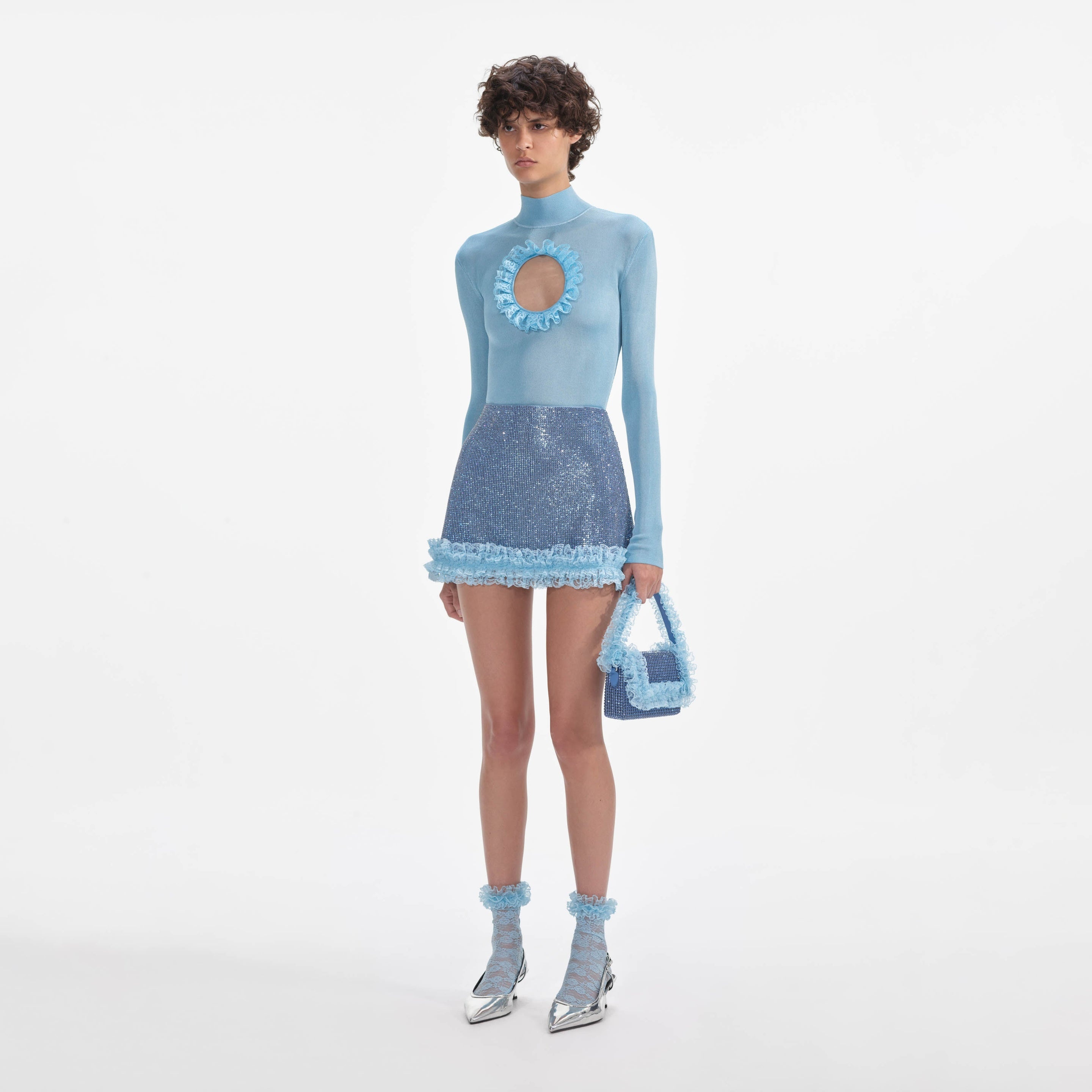 Blue Knit Cut Out Bodysuit - 2