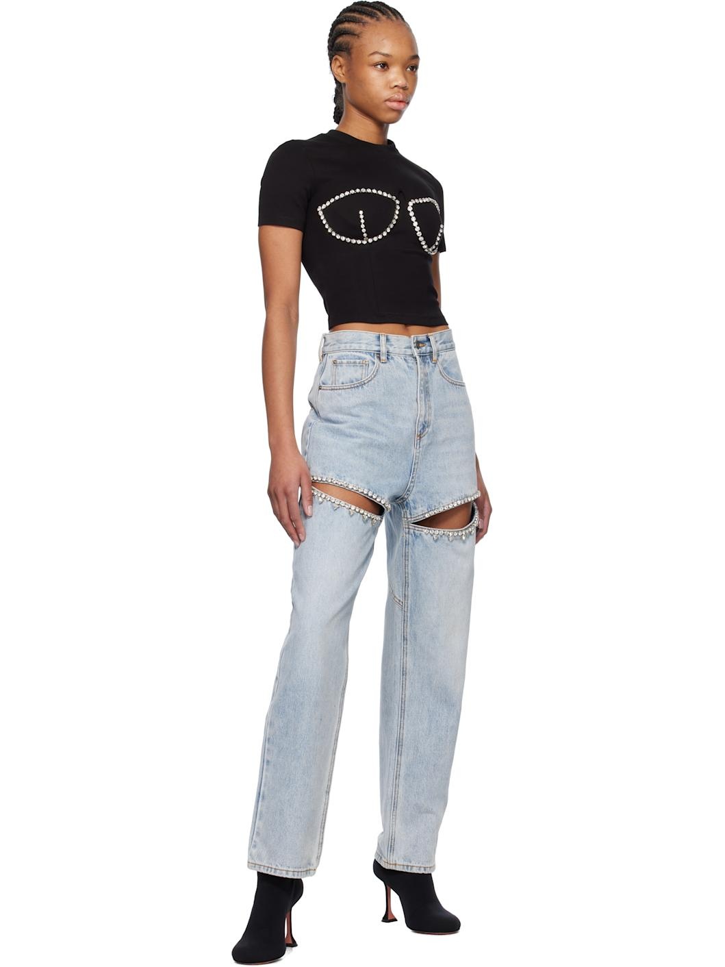 Blue Crystal Slit Jeans - 4