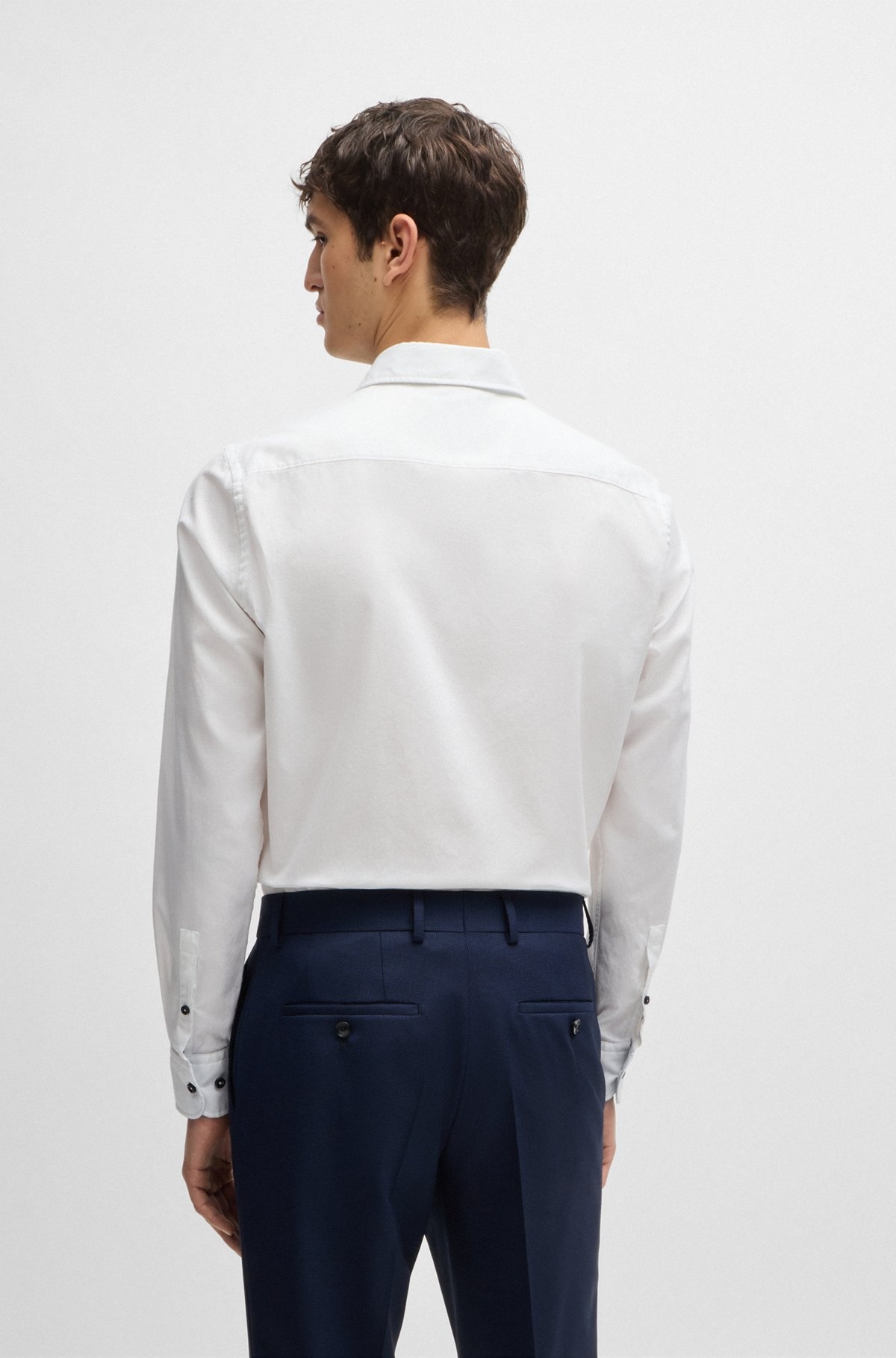 CASUAL-FIT SHIRT IN STRUCTURED COTTON WITH SPREAD COLLAR - 5