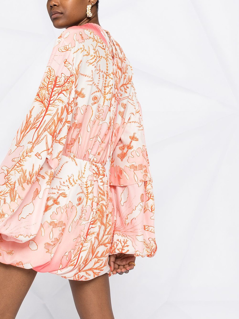 coral-print puffball mini-dress 3