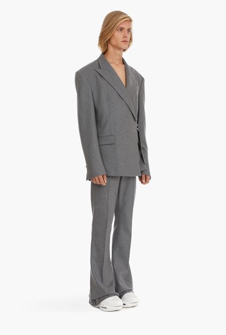 Heather gray wool asymmetrical blazer - 7