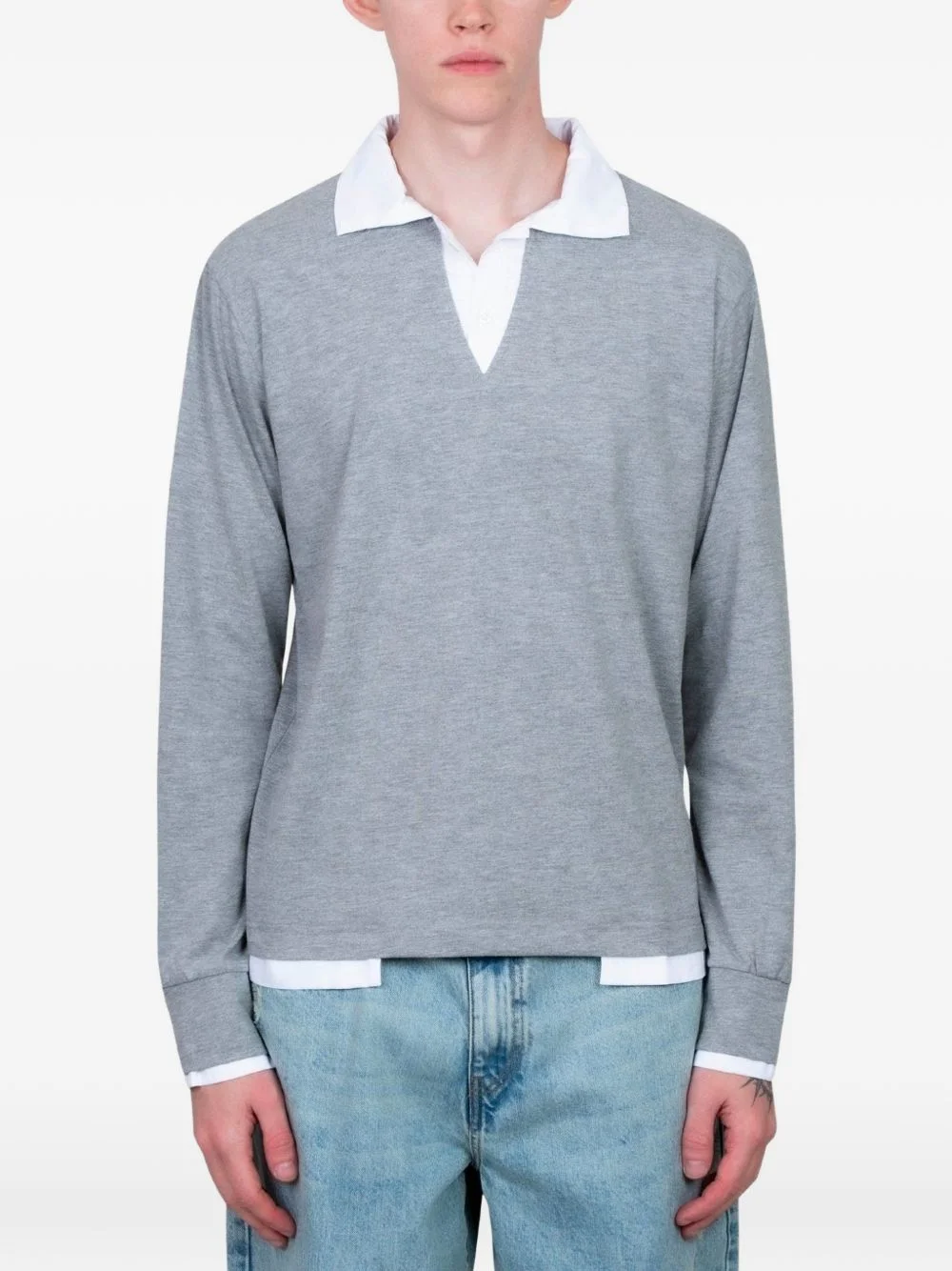 Luis long-sleeve V-neck polo shirt - 1