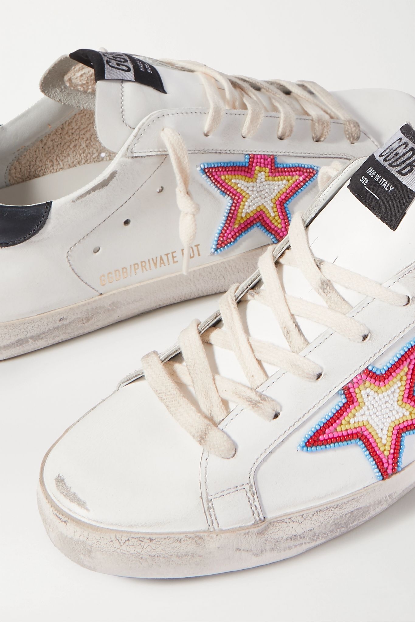 Superstar bead-embellished distressed leather sneakers - 5