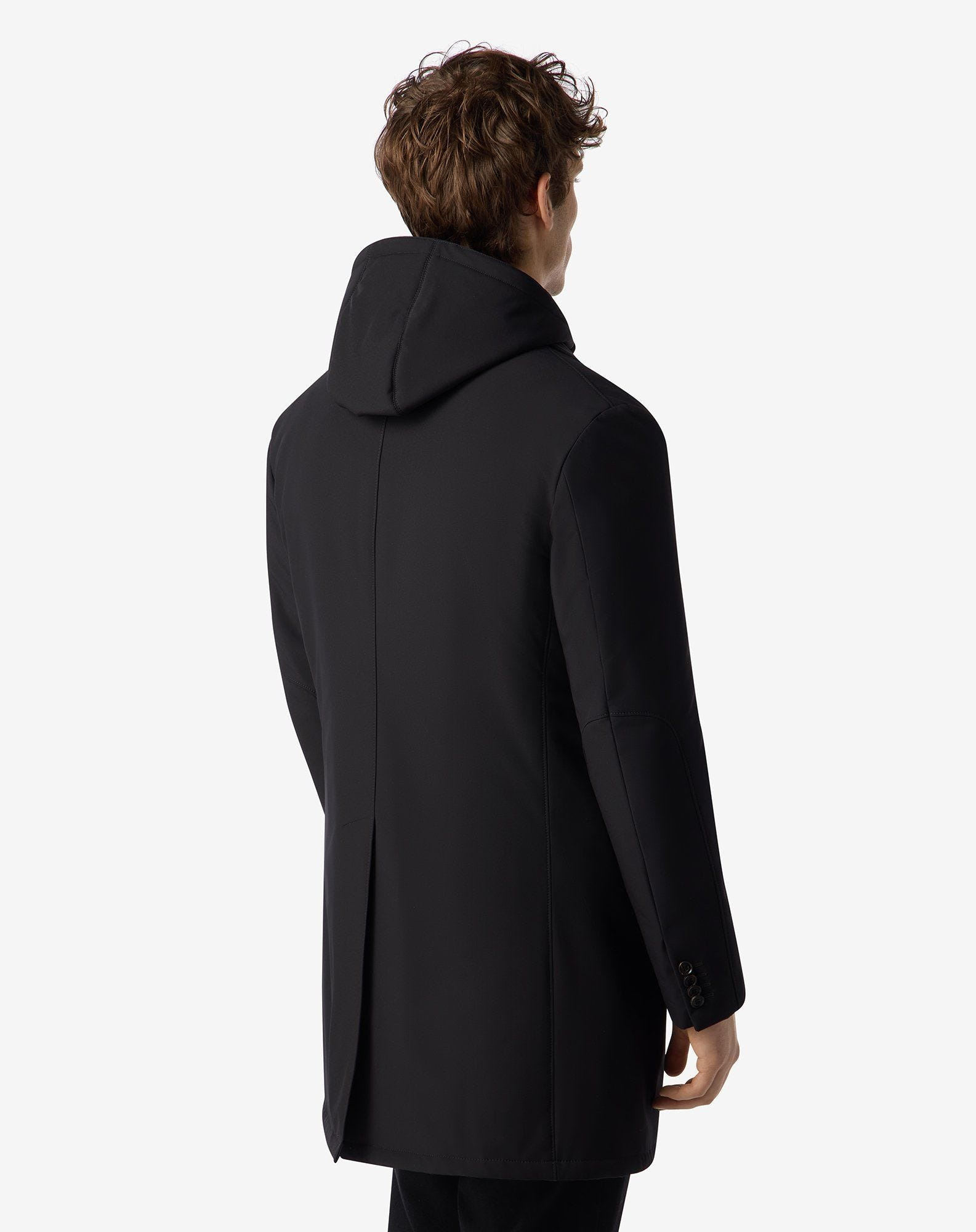 Black stretch technical fabric coat with detachable vest - 3