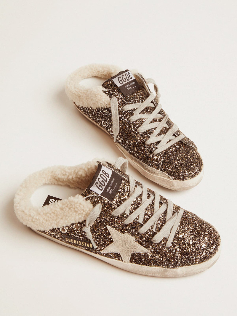 Golden Goose Super-Star sabot-style sneakers with glitter and shearling lining outlook