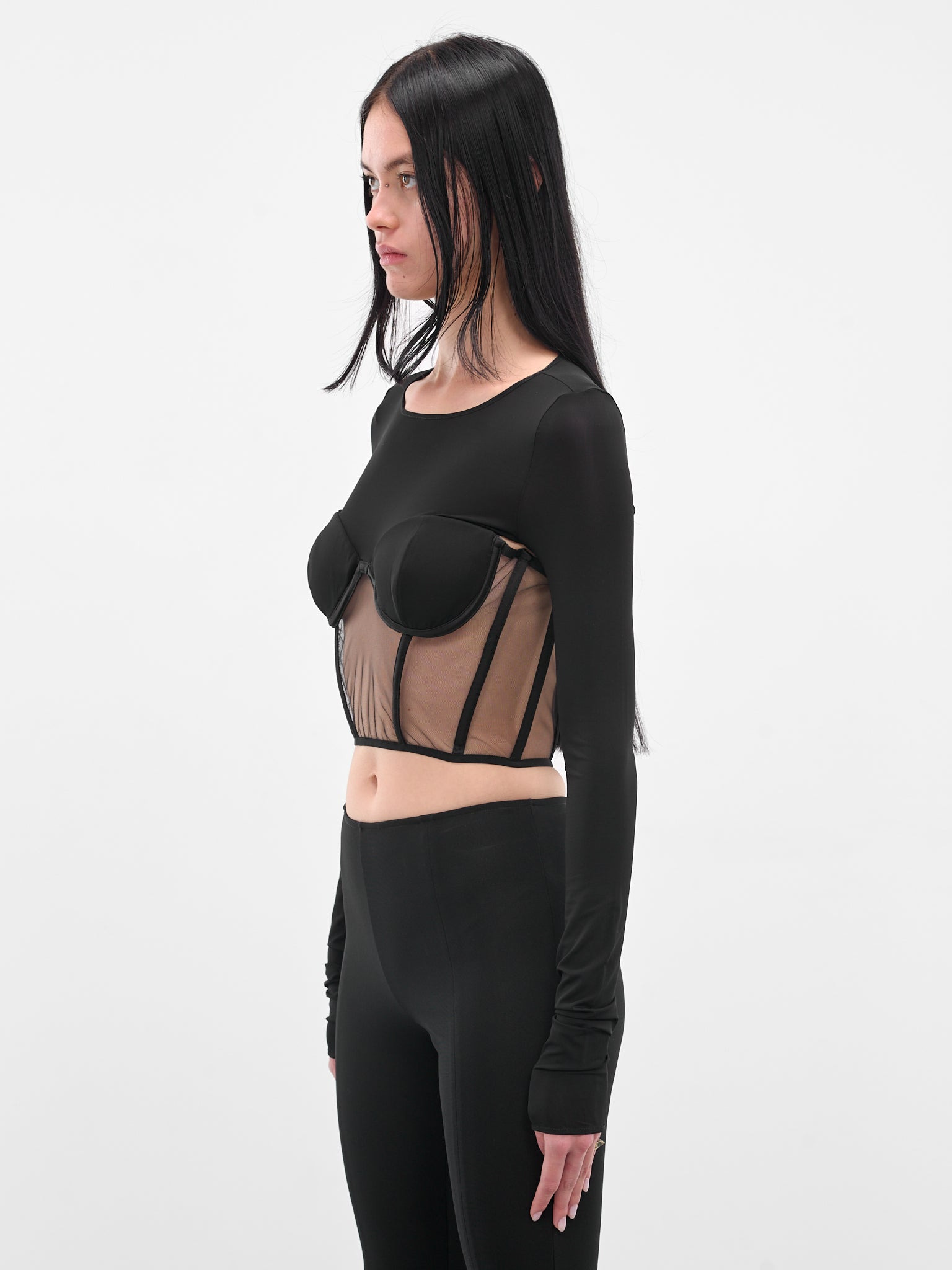 Black Bustier Long Sleeve Top - 2