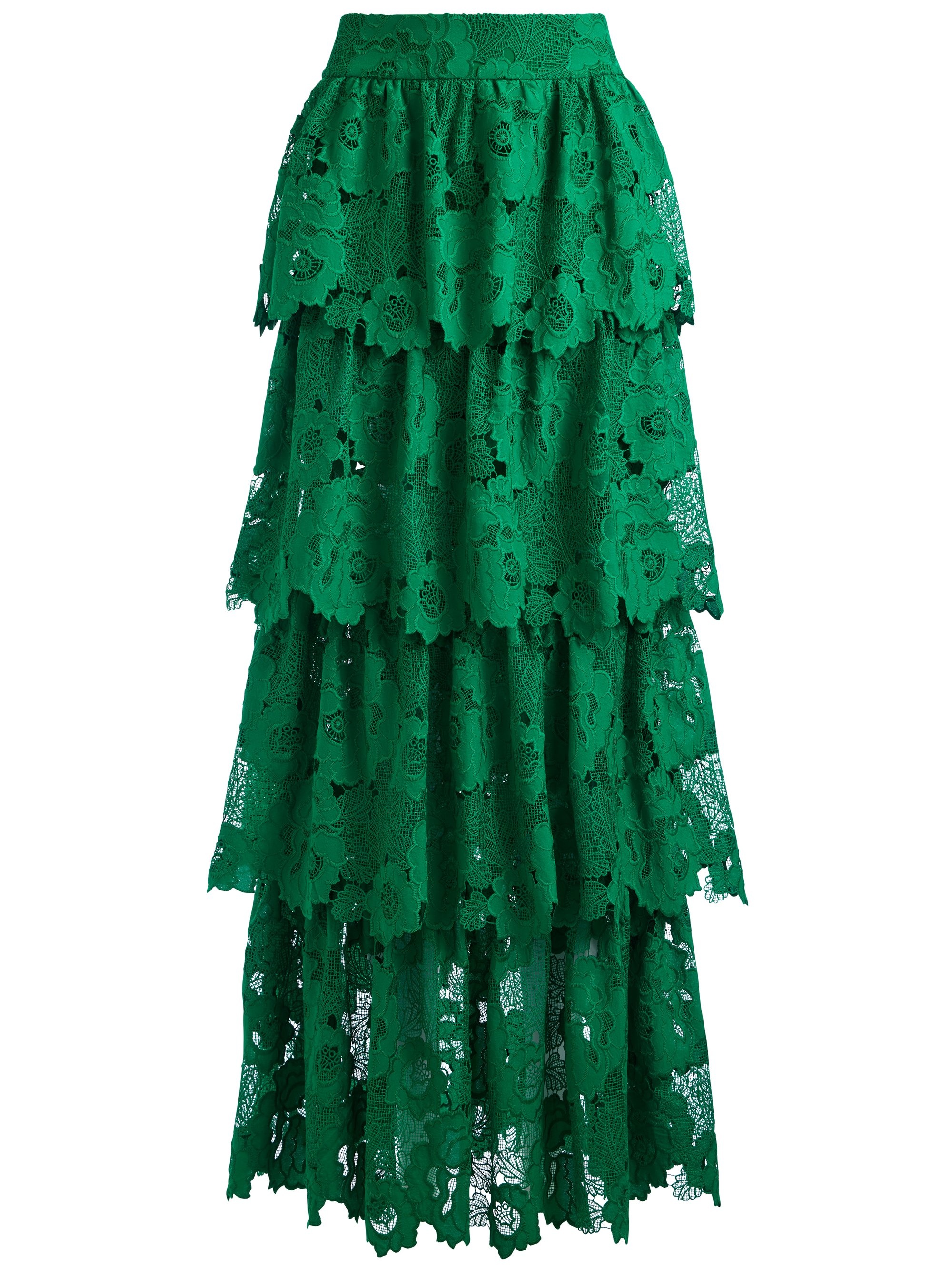 JIA EYELET TIERED RUFFLE MAXI SKIRT - 1