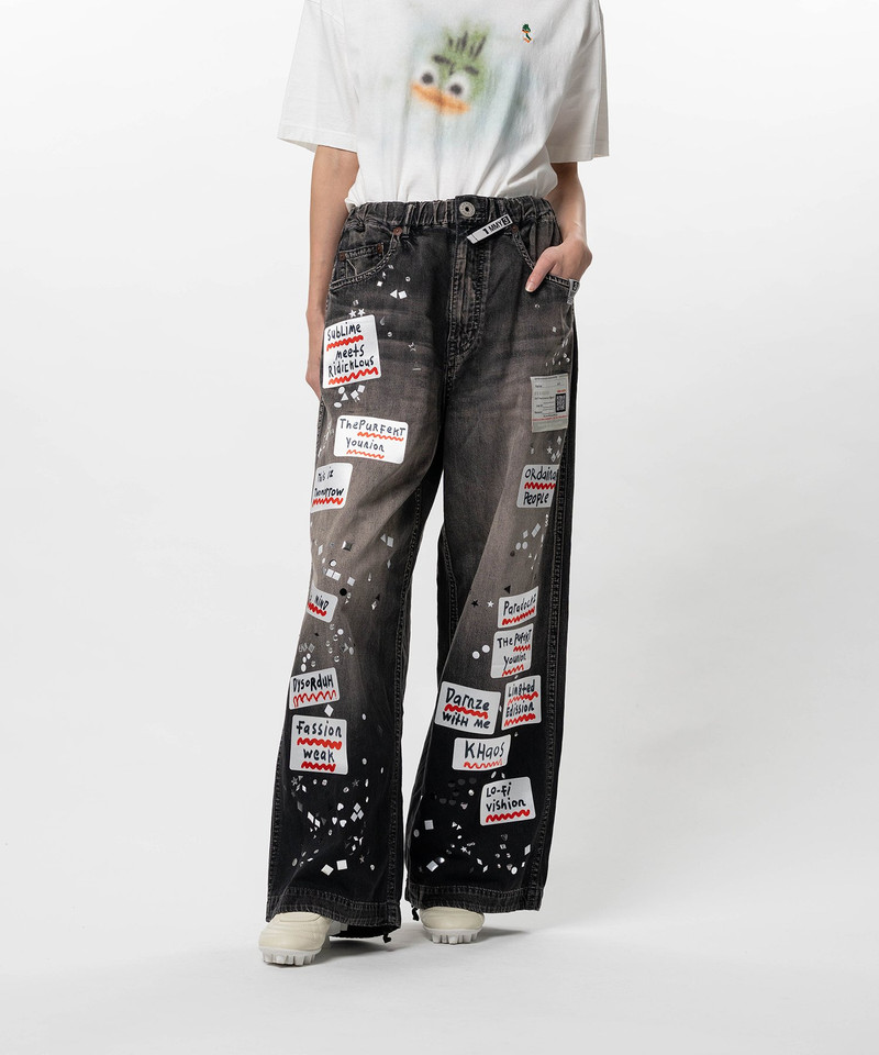 Embellished Sticker Denim Pants 4