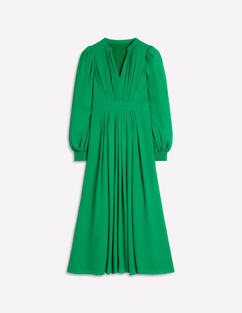 Pleat Detail Blouson Dress-Rich Emerald 1