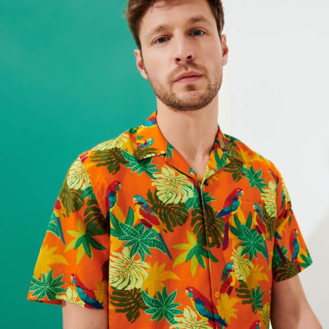 Men Bowling Shirt Linen and Cotton 1998 Les Perroquets - 5