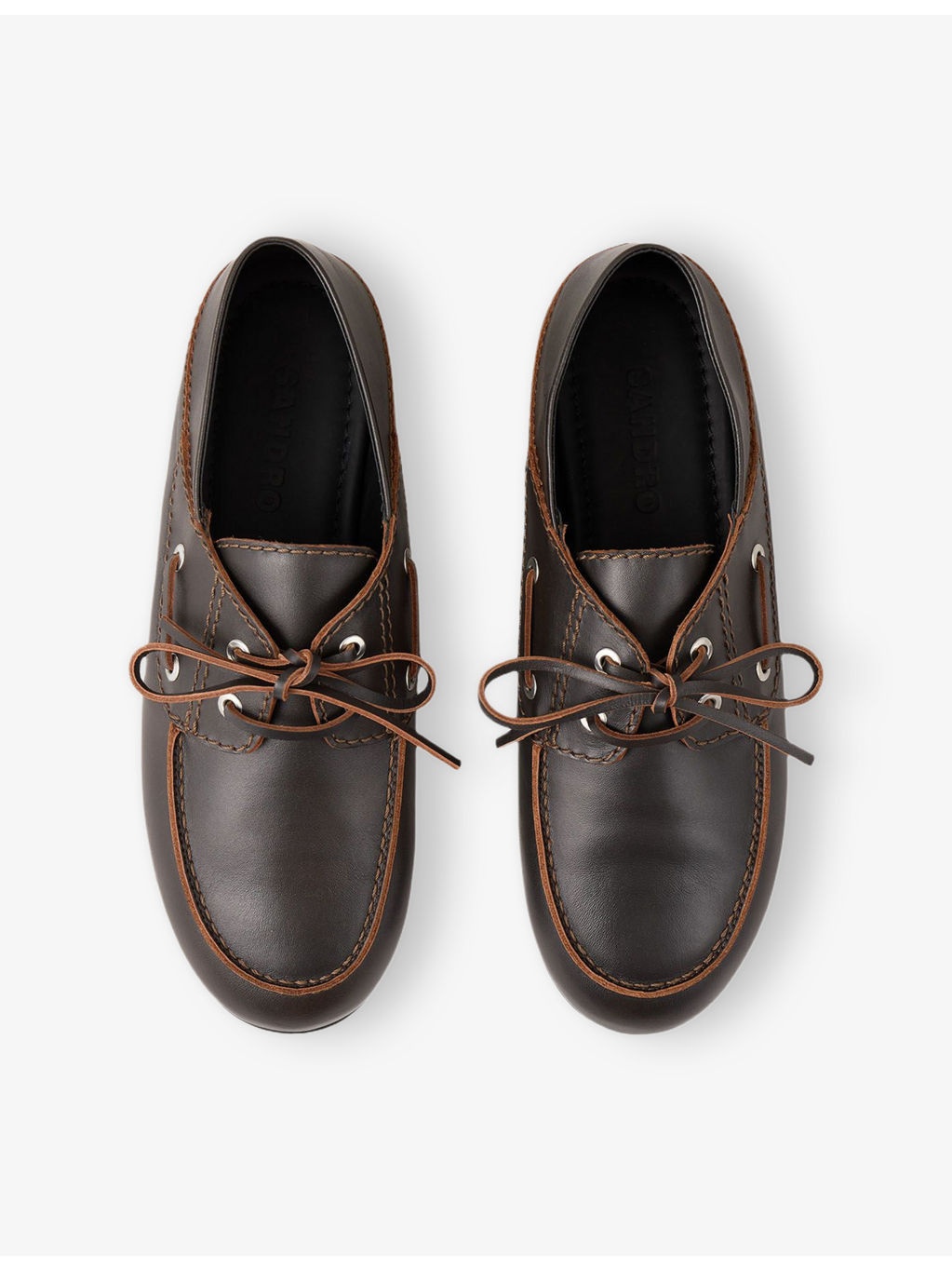 Contrast-Stitching Leather Loafers - 3