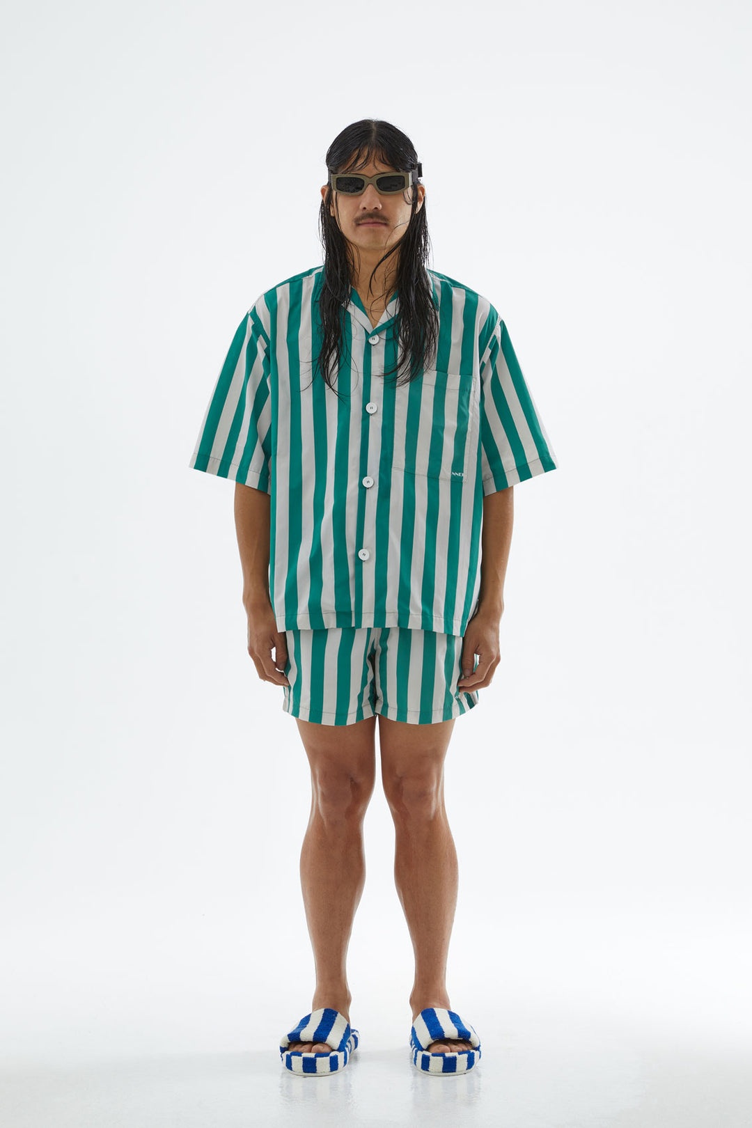 SHORTSLEEVED GREEN & WHITE NYLON SHIRT - 5
