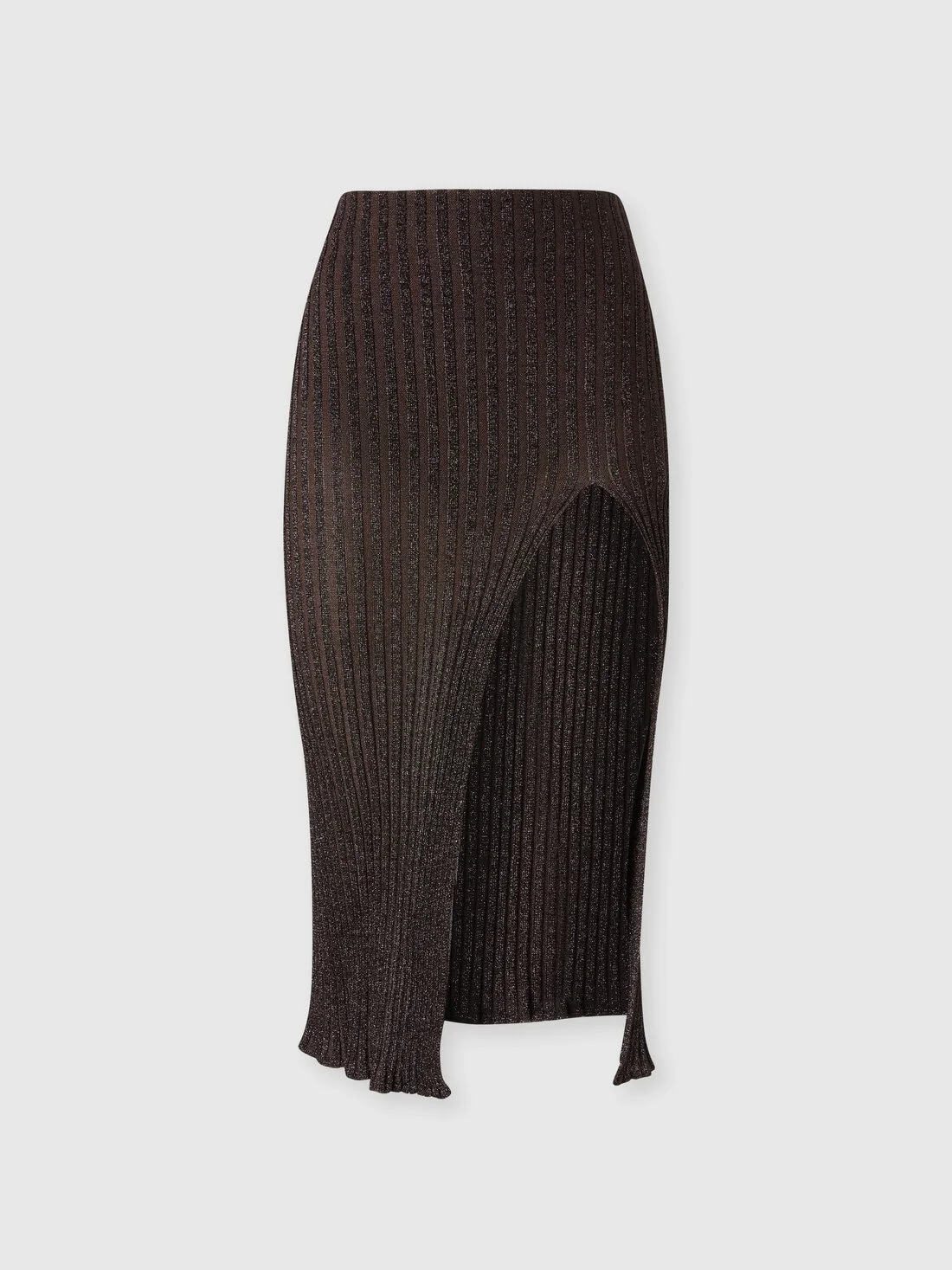 Ribbed viscose lamé midi skirt with slit - 1