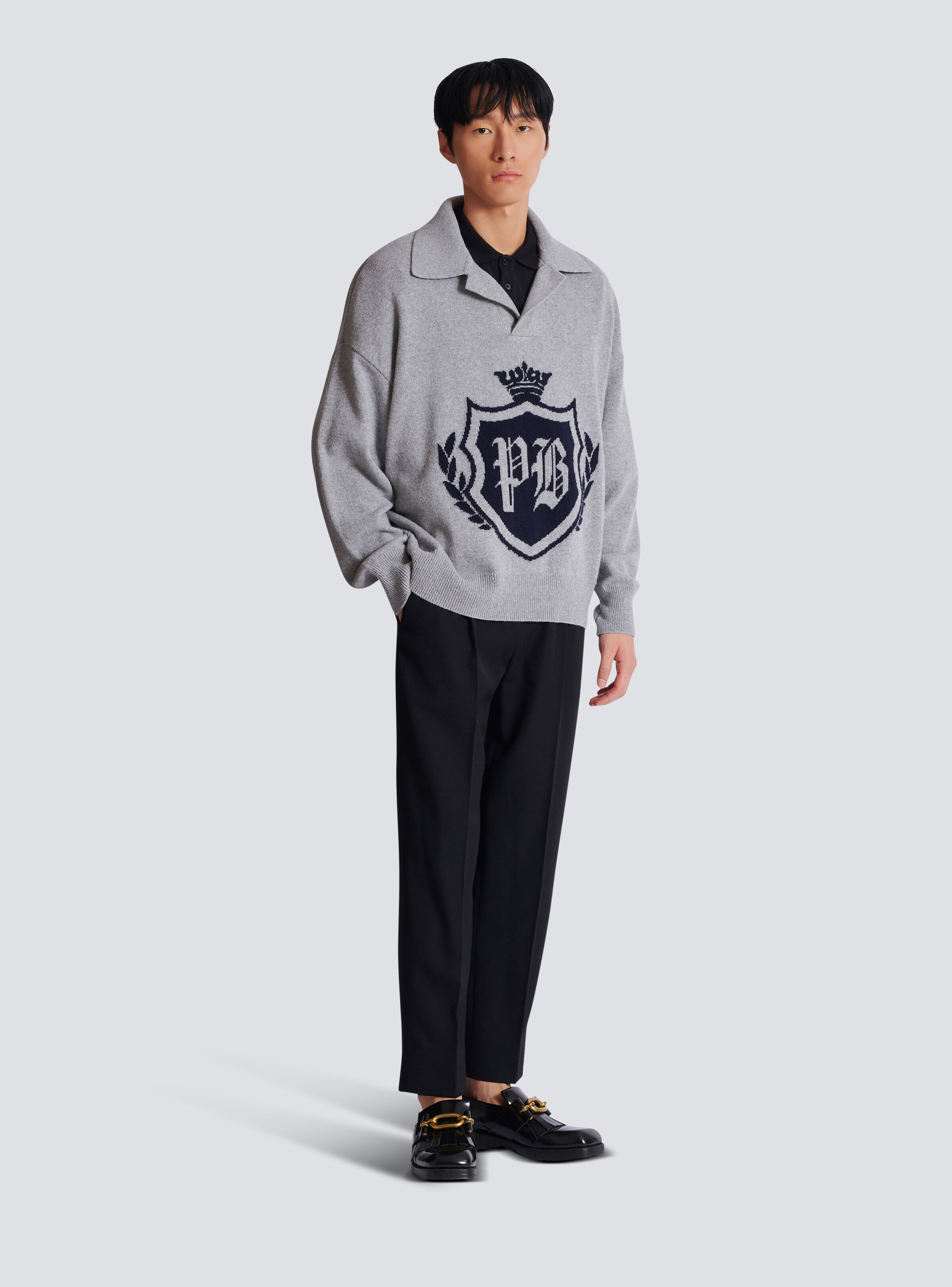 College Emblem polo sweater in eco-cashmere - 3
