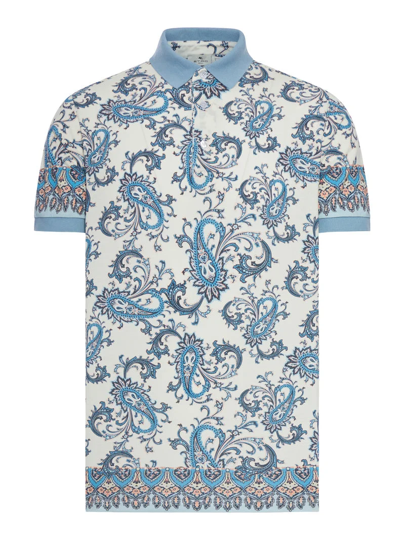 Etro Men Cotton Polo Shirt With Placed Print - 1