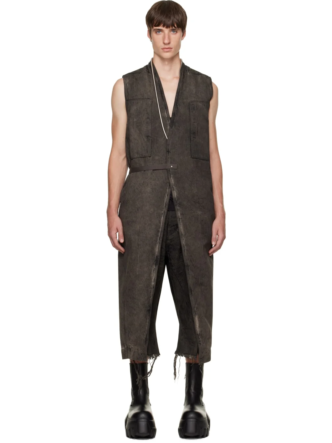 Gray Tower Long Lab Denim Vest - 1