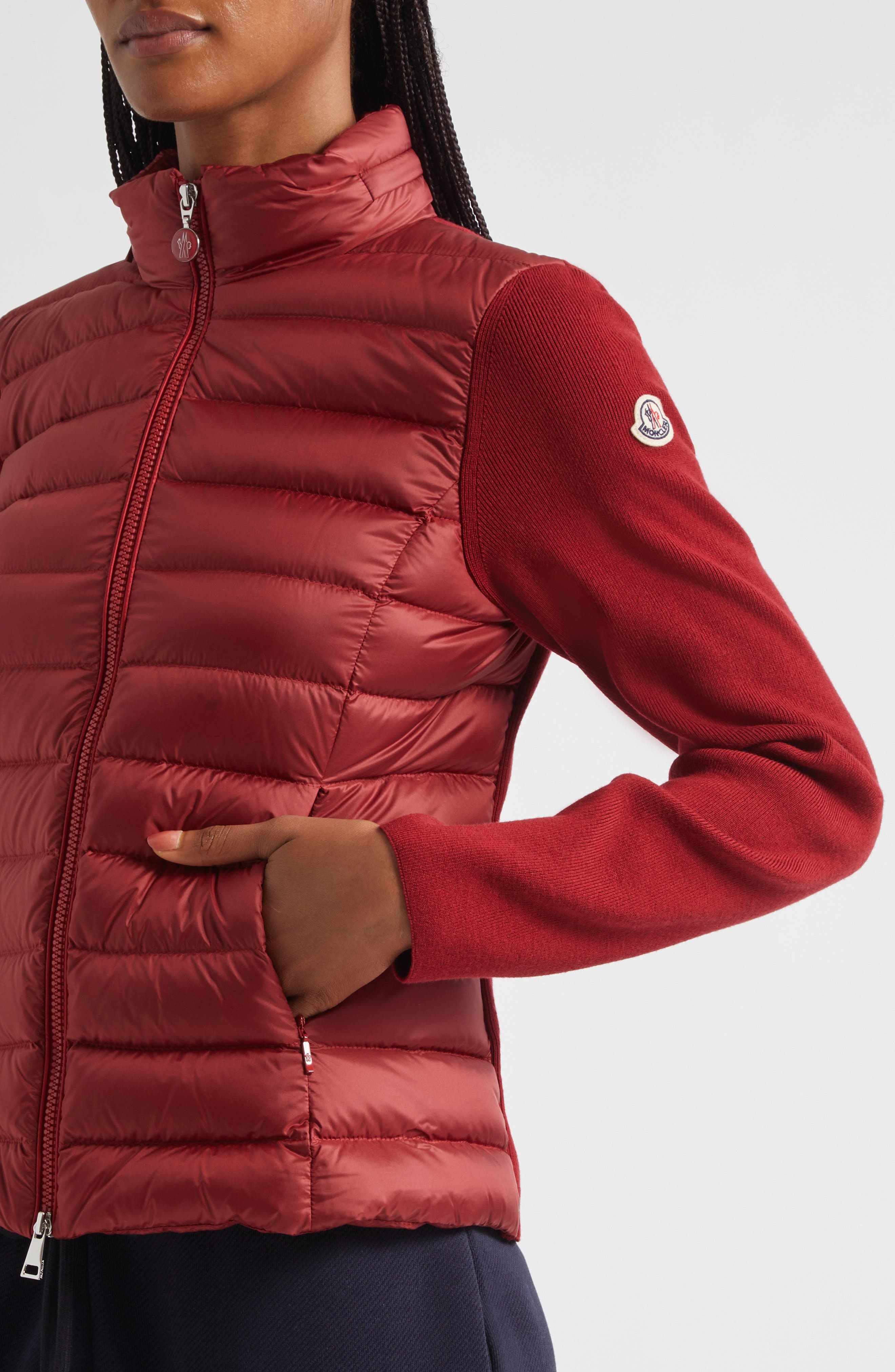 Moncler Virgin Wool-Blend Knit & Down Cardigan in Red Auburn at Nordstrom - 4