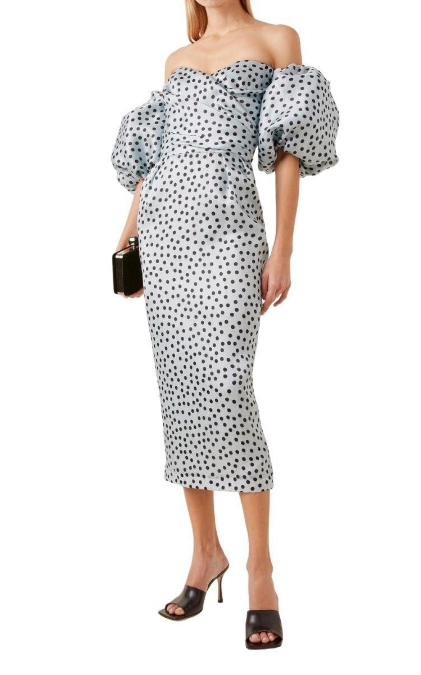 Polka-Dot Silk Organza Off-The-Shoulder Midi Dress - 2