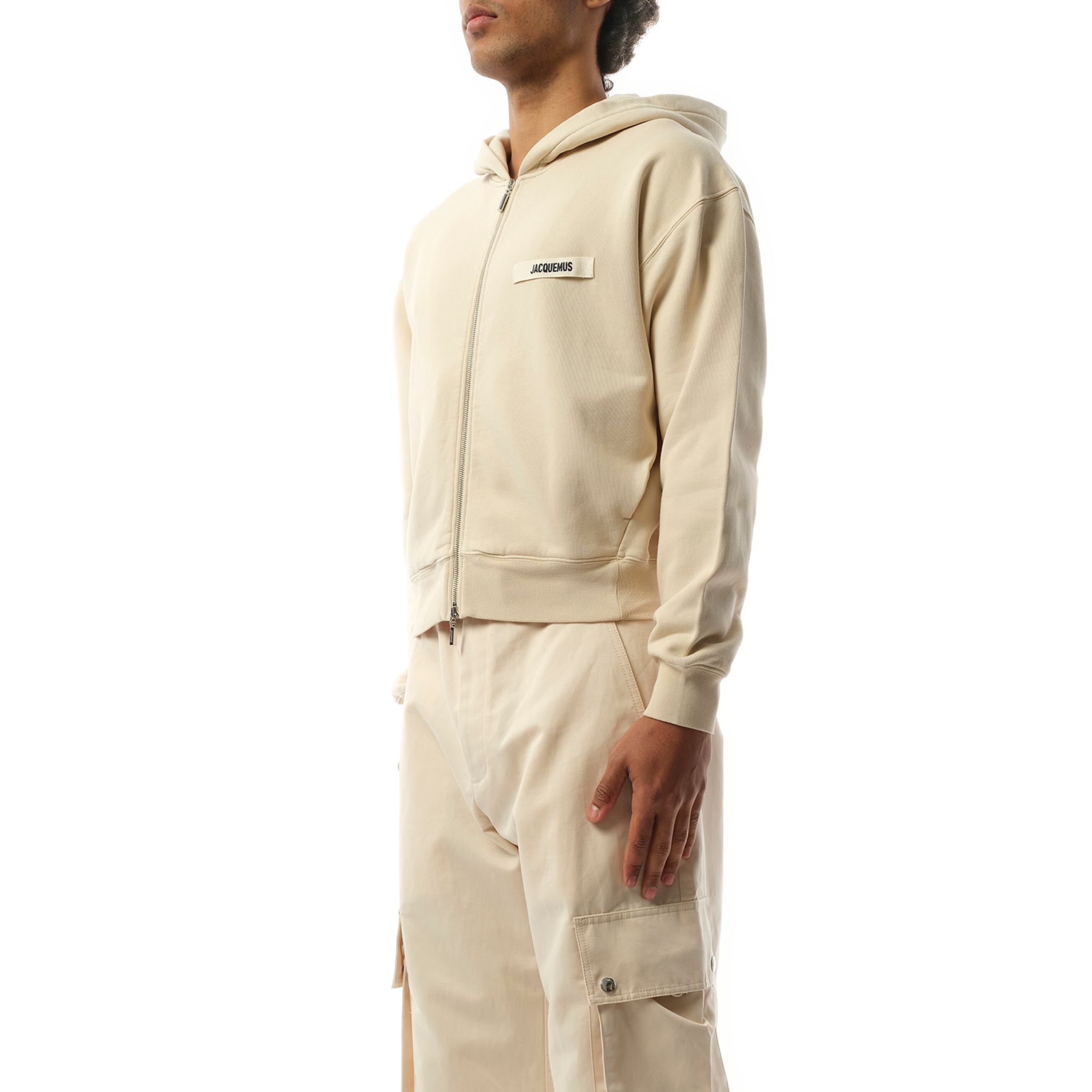 Le Hoodie Zip Gros Grain in Beige - 5