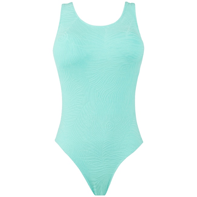 Crossed Back Straps Women One-piece Swimsuit Plumes Jacquard - 1