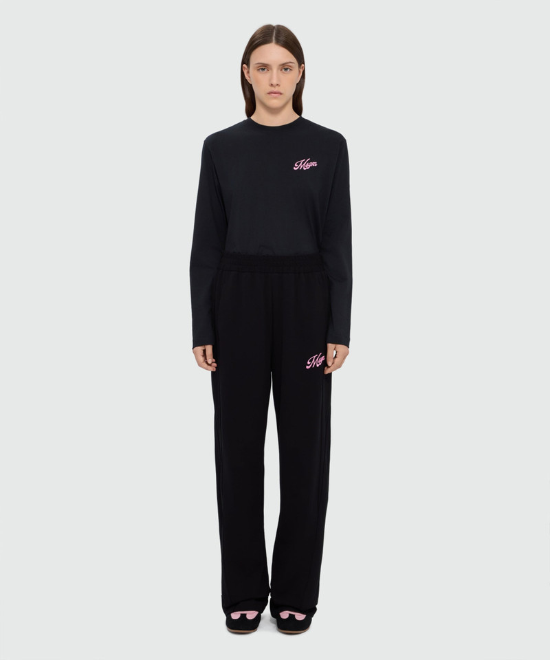 MSGM Black double pique cotton trousers with italic MSGM embroidery on the leg outlook