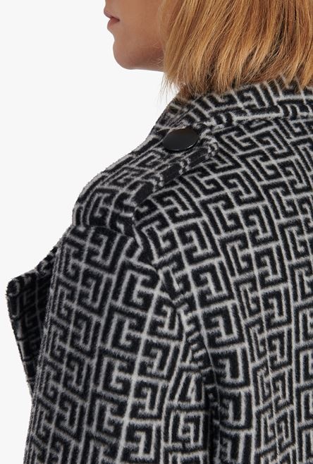 Long ivory and black Balmain monogram wool coat - 10