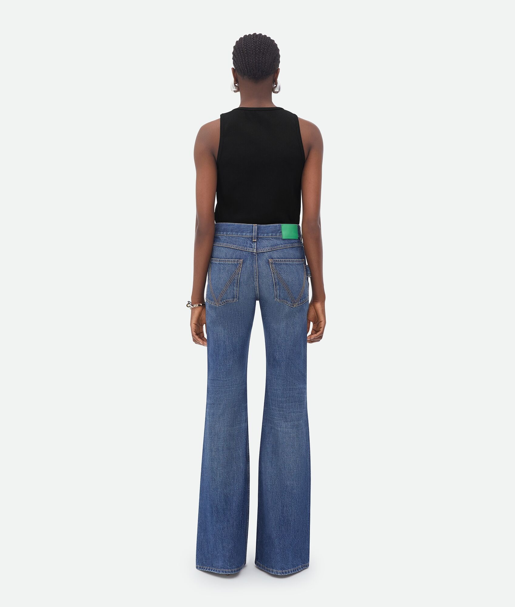 medium washed mid rise flared denim - 3