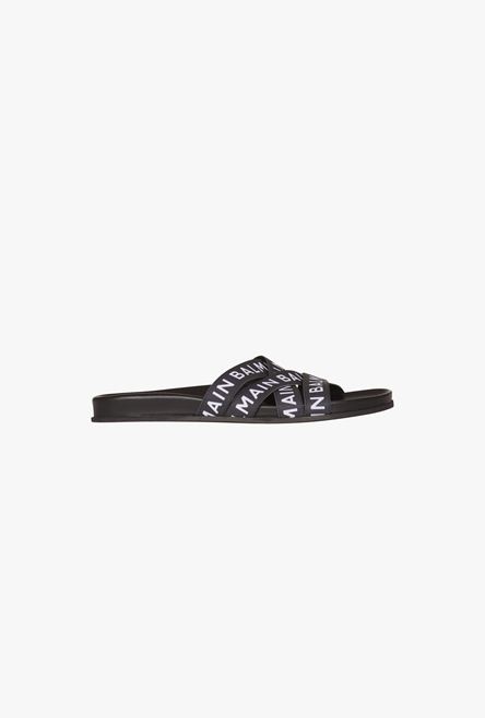 Black Union flip flops with white Balmain logo print - 1