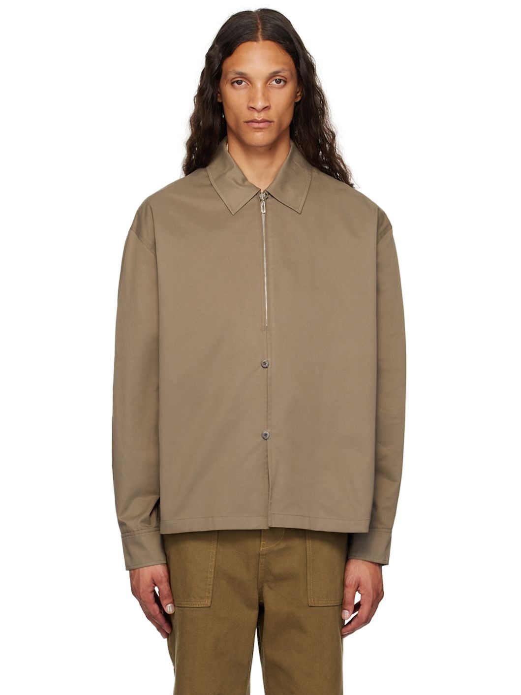 Brown Zip & Button Shirt - 1