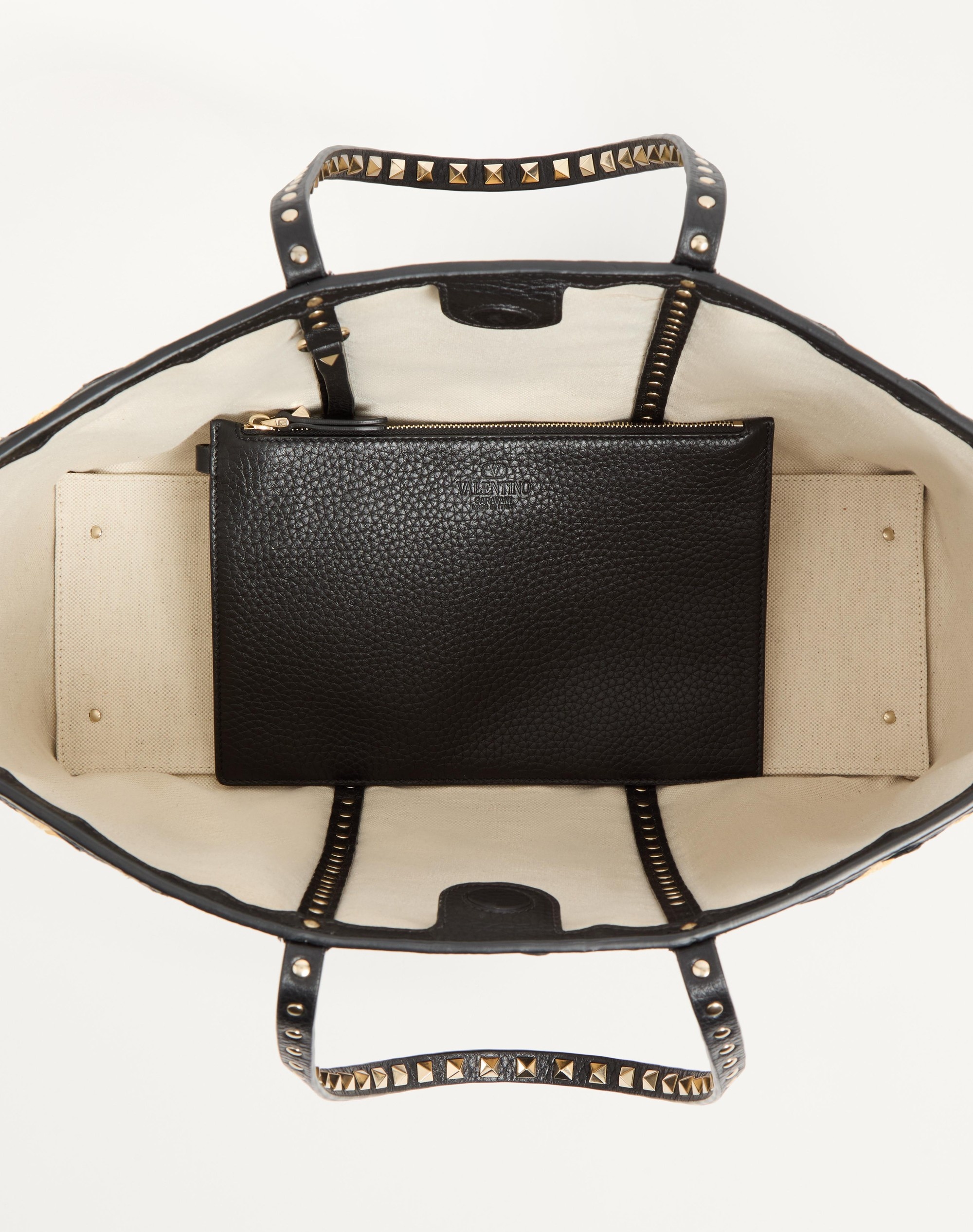 VALENTINO GARAVANI ROCKSTUD EMBROIDERED SHOPPING BAG IN SYNTHETIC RAFFIA - 6