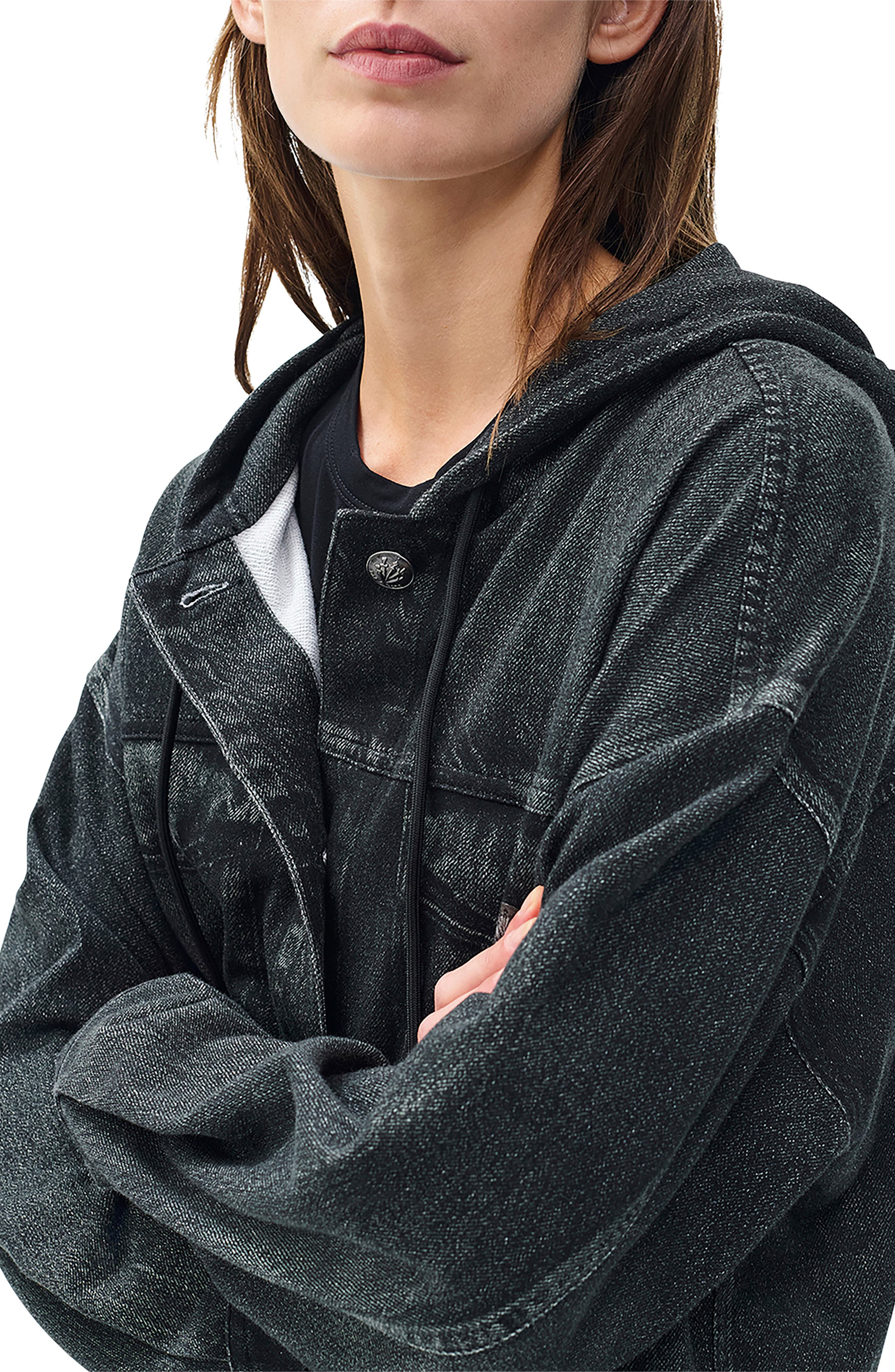 rag & bone Miramar Hooded Trompe l'Oeil Faux Denim Terry Trucker Jacket in Faded Black at Nordstrom - 3