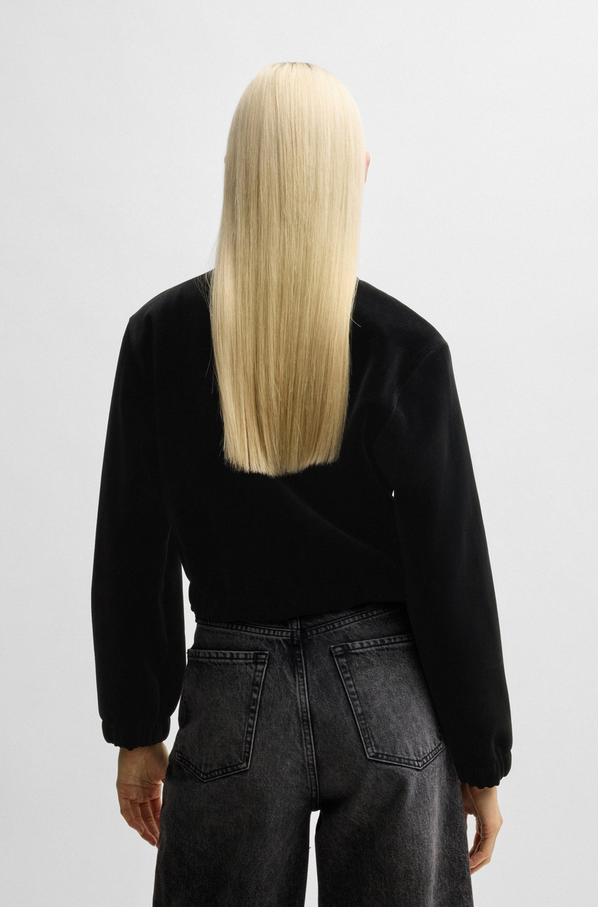 RELAXED-FIT ZIP-NECK SWEATSHIRT IN STRETCH VELVET - 4