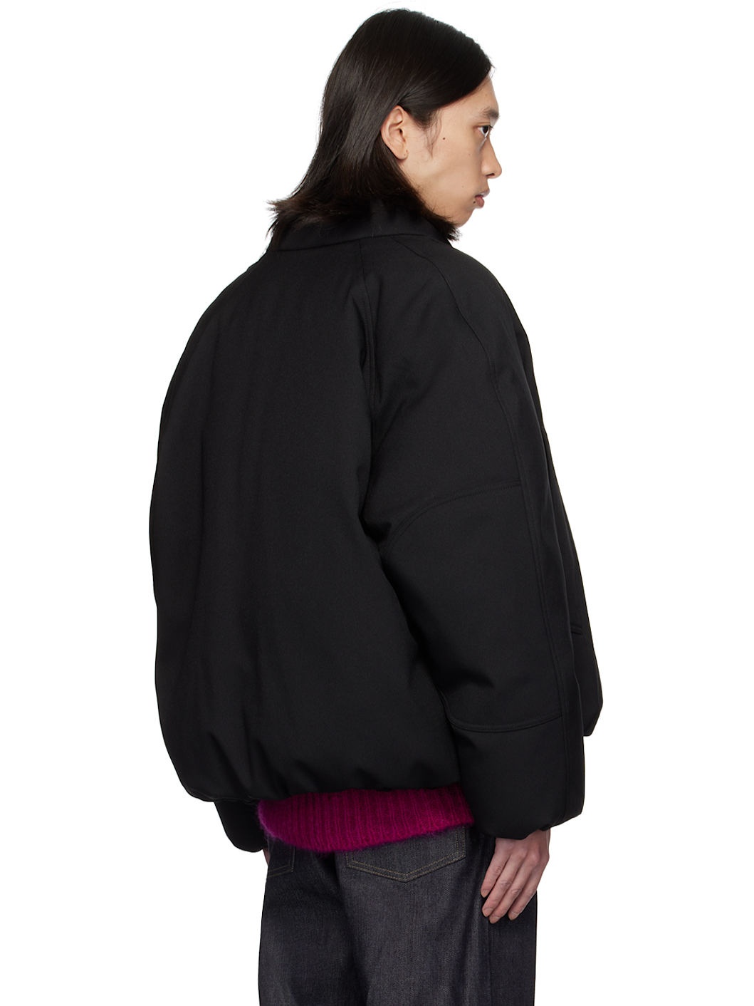 Black Zip Down Bomber Jacket - 3