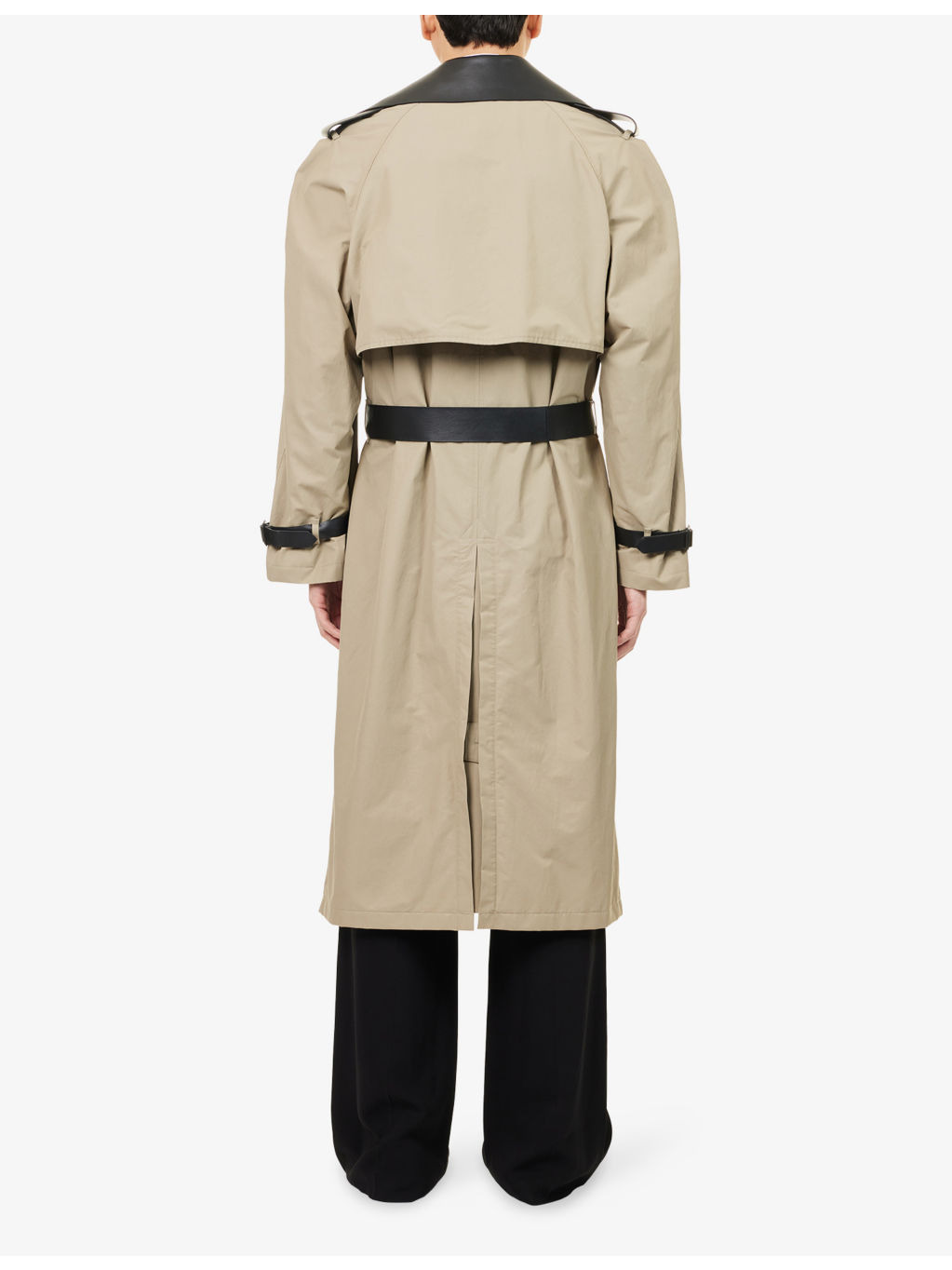 Double-Breasted Contrast Cotton Blend Trench Coat - 4