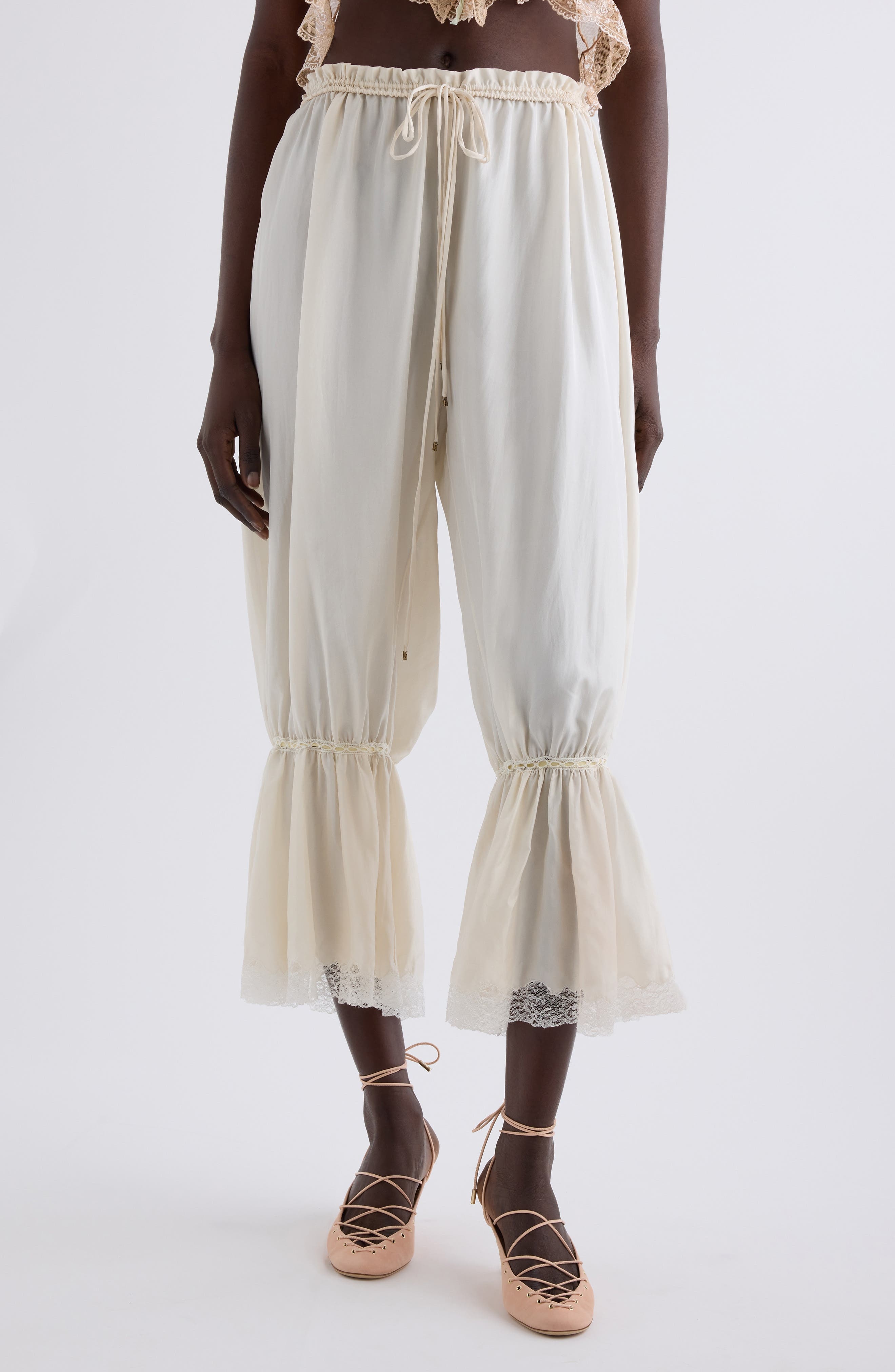 Chloé Lace Trim Silk Crop Pants in Coconut Milk at Nordstrom - 1